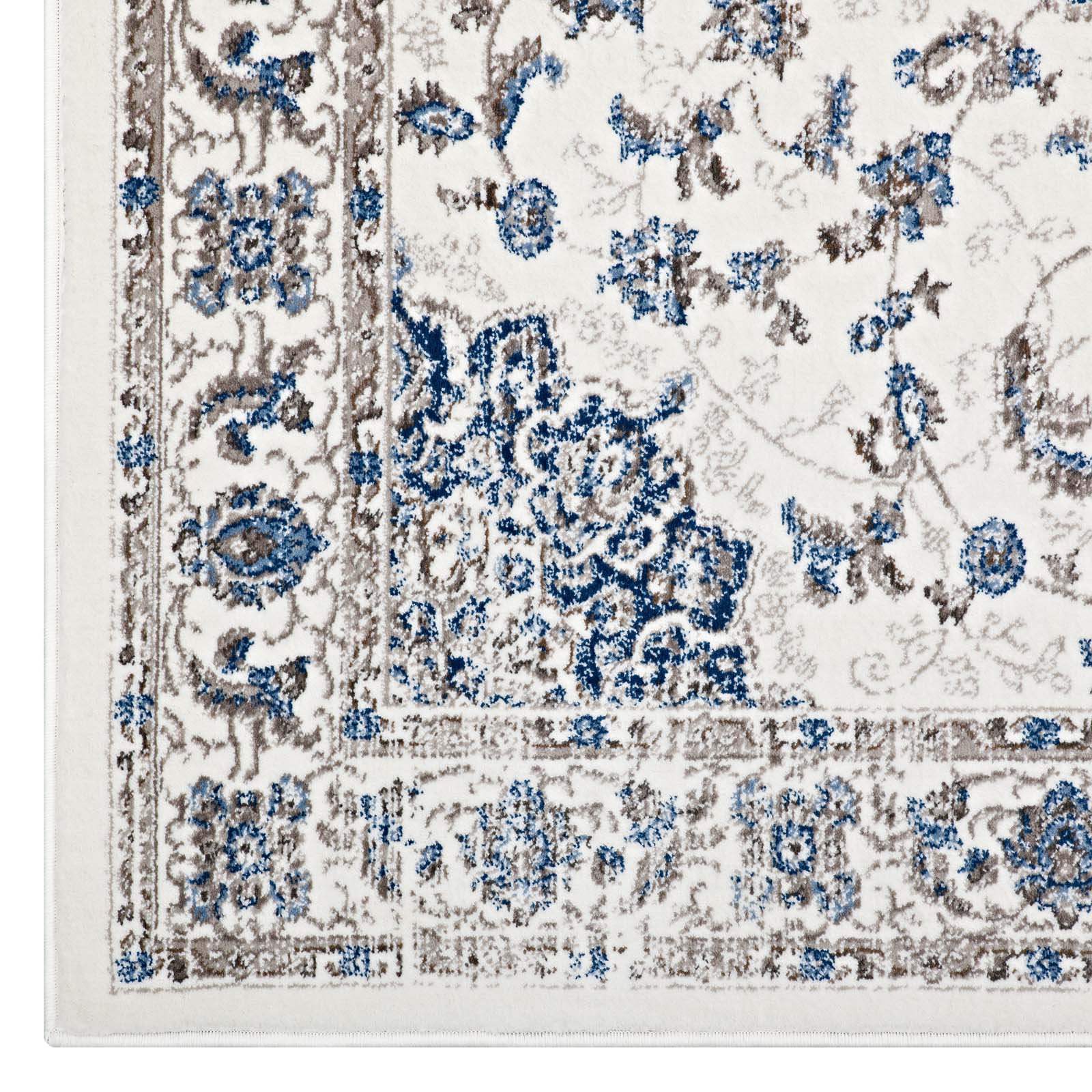 Modway Indoor Rugs - Lilja Distressed Vintage 5x8 Area Rug Ivory & Moroccan Blue