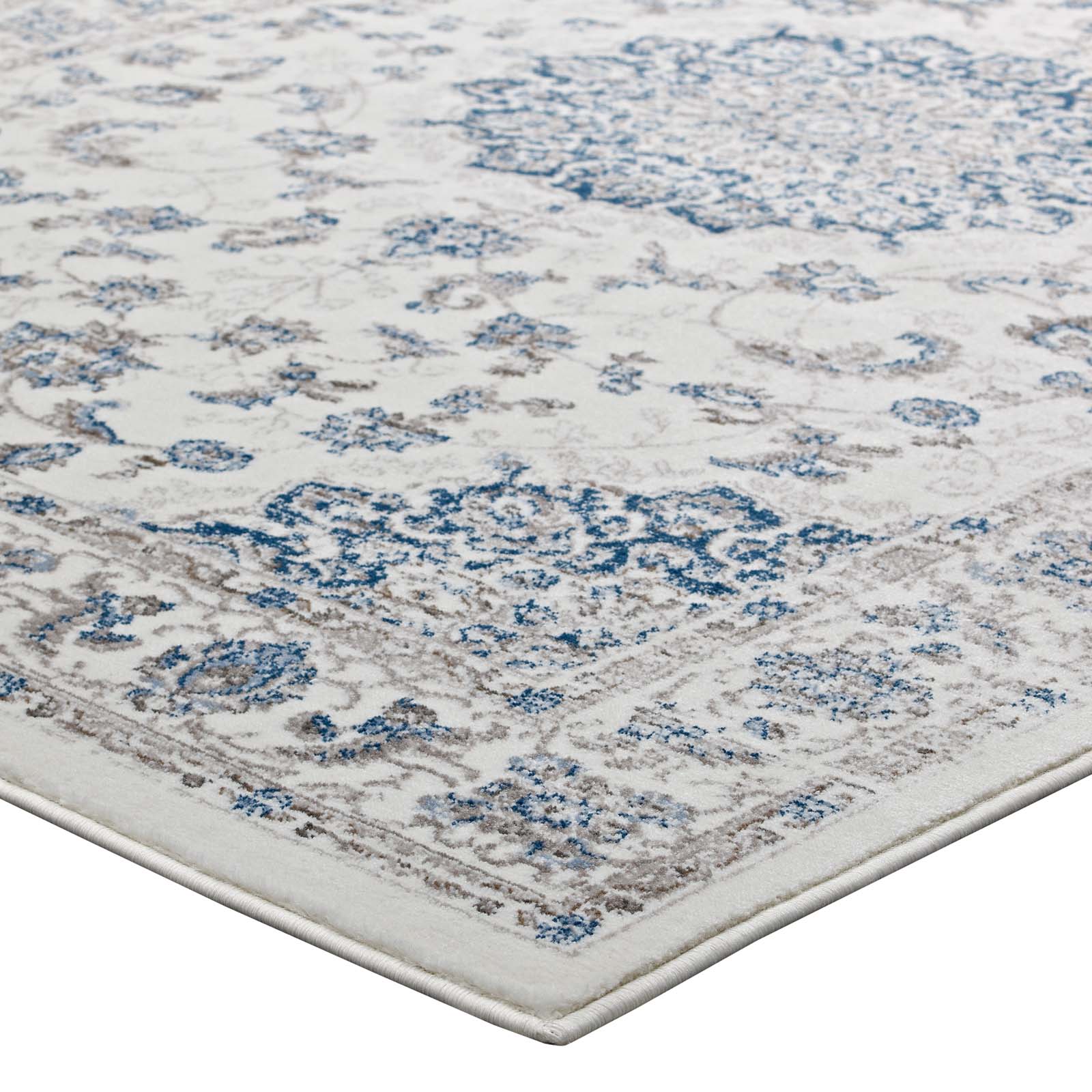 Modway Indoor Rugs - Lilja Distressed Vintage 5x8 Area Rug Ivory & Moroccan Blue