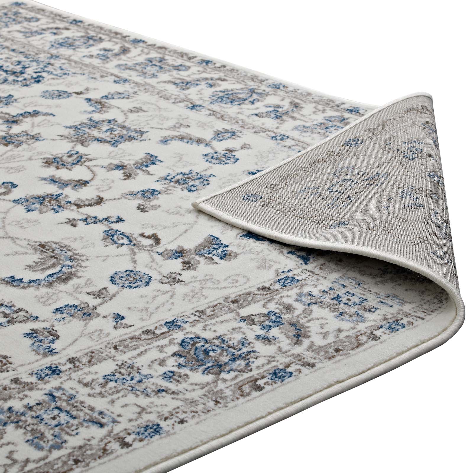 Modway Indoor Rugs - Lilja Distressed Vintage 5x8 Area Rug Ivory & Moroccan Blue