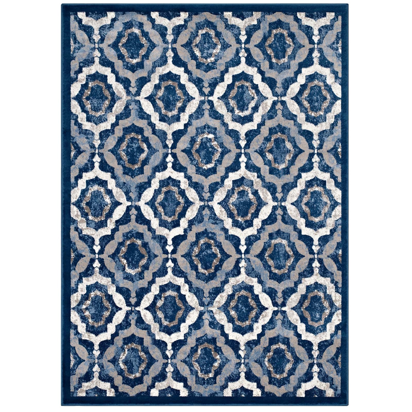 Modway Indoor Rugs - Kalinda Rustic Vintage Moroccan Trellis 5x8 Area Rug Beige & Moroccan Blue