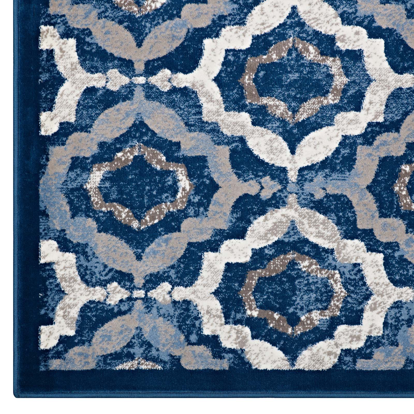 Modway Indoor Rugs - Kalinda Rustic Vintage Moroccan Trellis 5x8 Area Rug Beige & Moroccan Blue