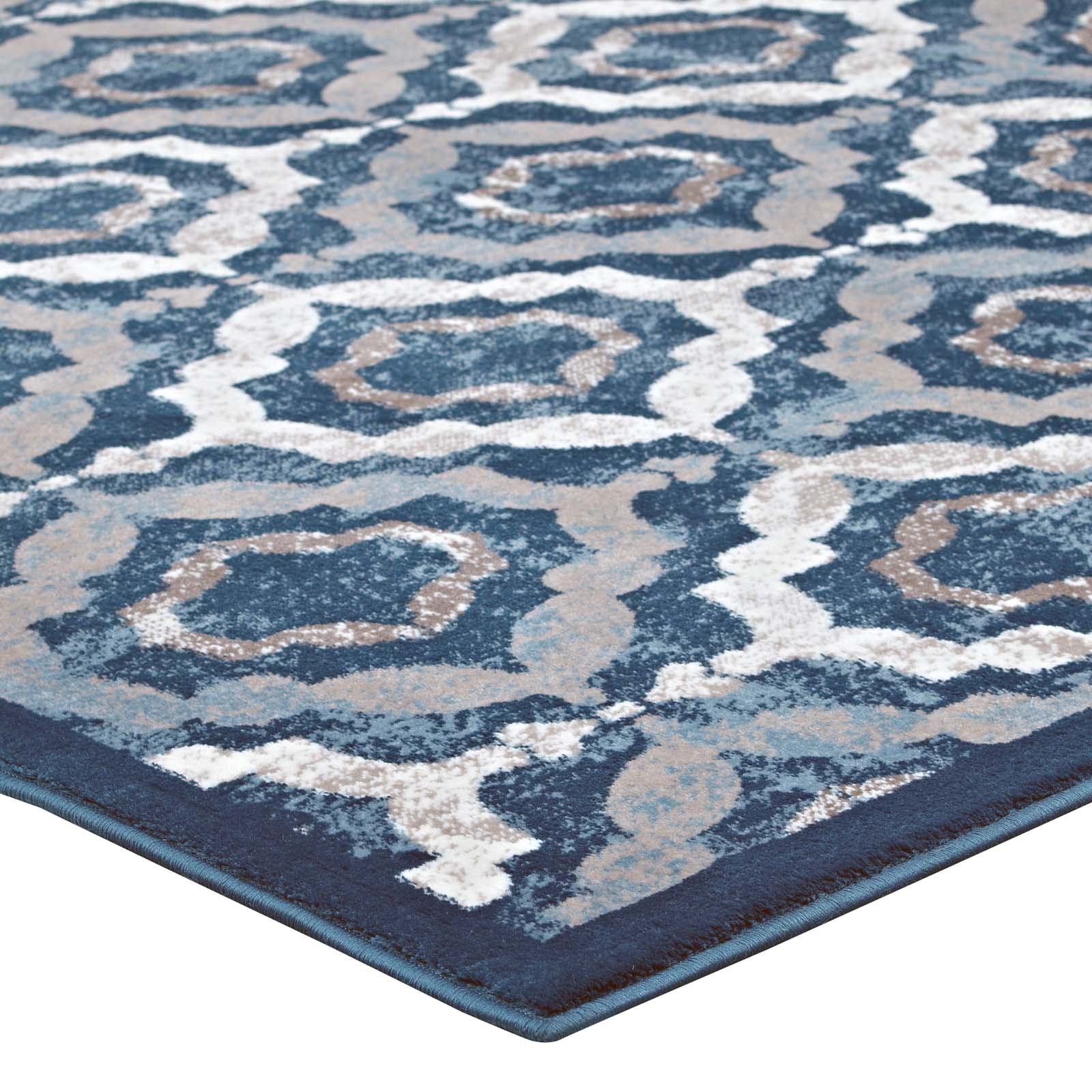 Modway Indoor Rugs - Kalinda Rustic Vintage Moroccan Trellis 5x8 Area Rug Beige & Moroccan Blue