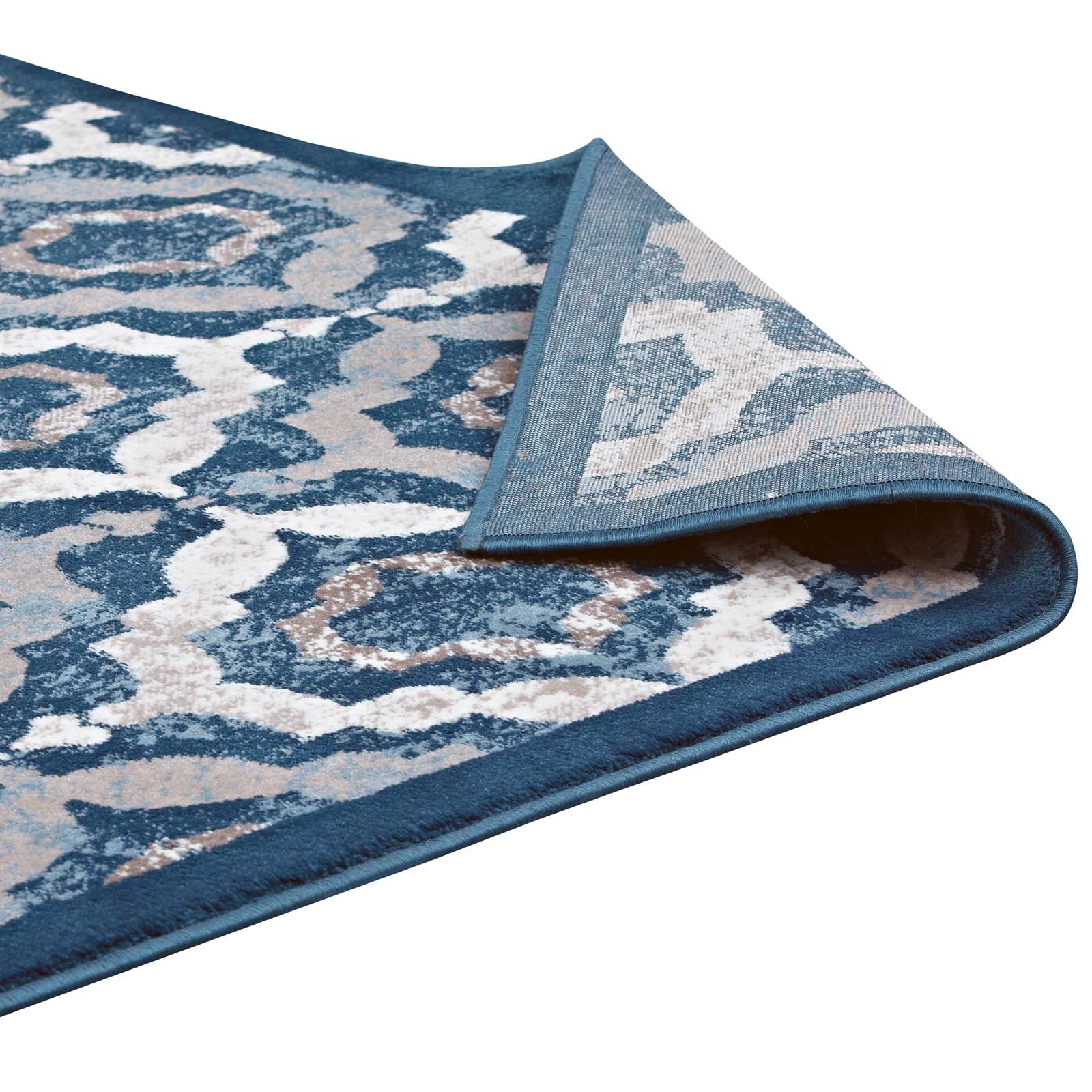 Modway Indoor Rugs - Kalinda Rustic Vintage Moroccan Trellis 5x8 Area Rug Beige & Moroccan Blue