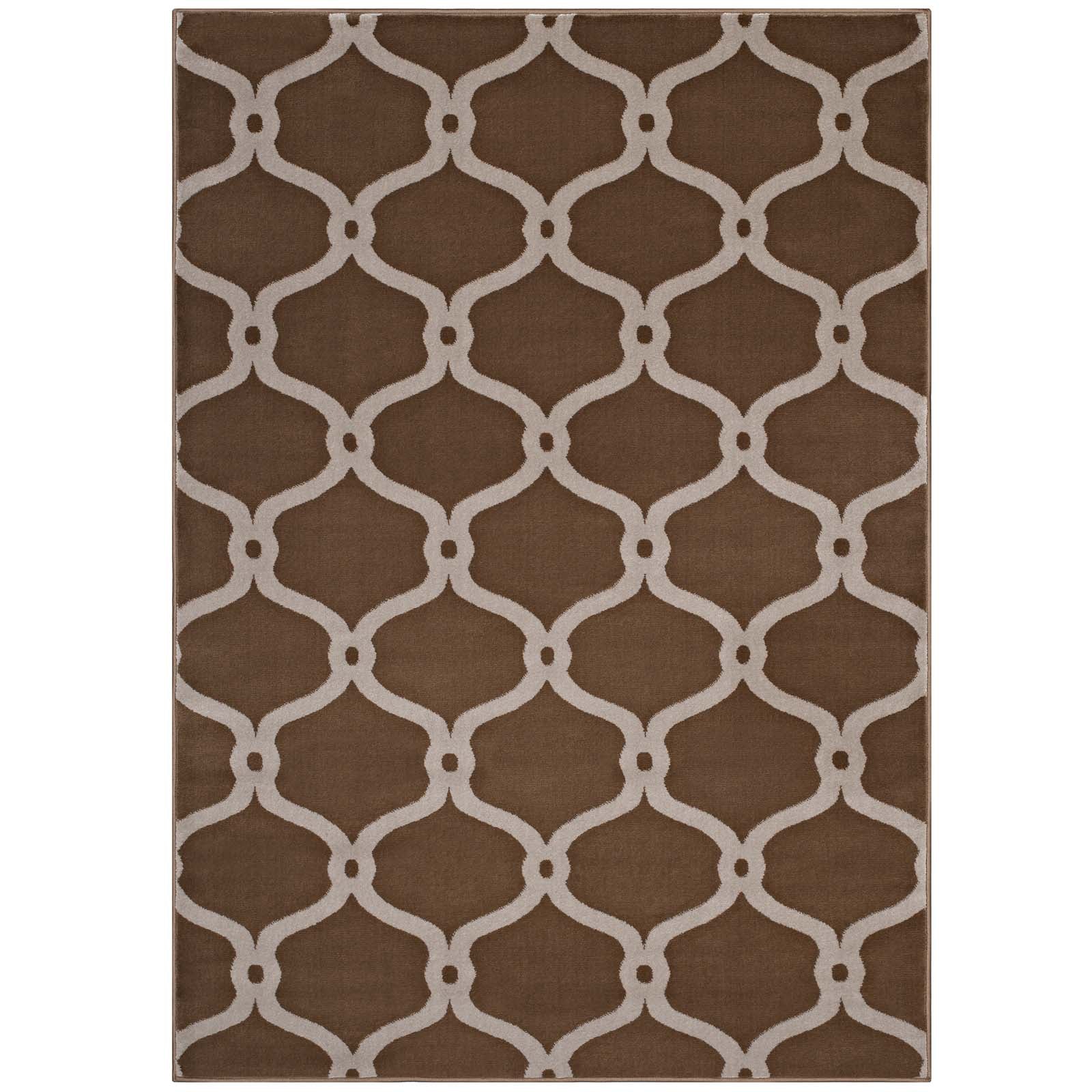 Modway Indoor Rugs - Beltara Chain Link Transitional Trellis 8x10 Area Rug Dark Tan & Beige
