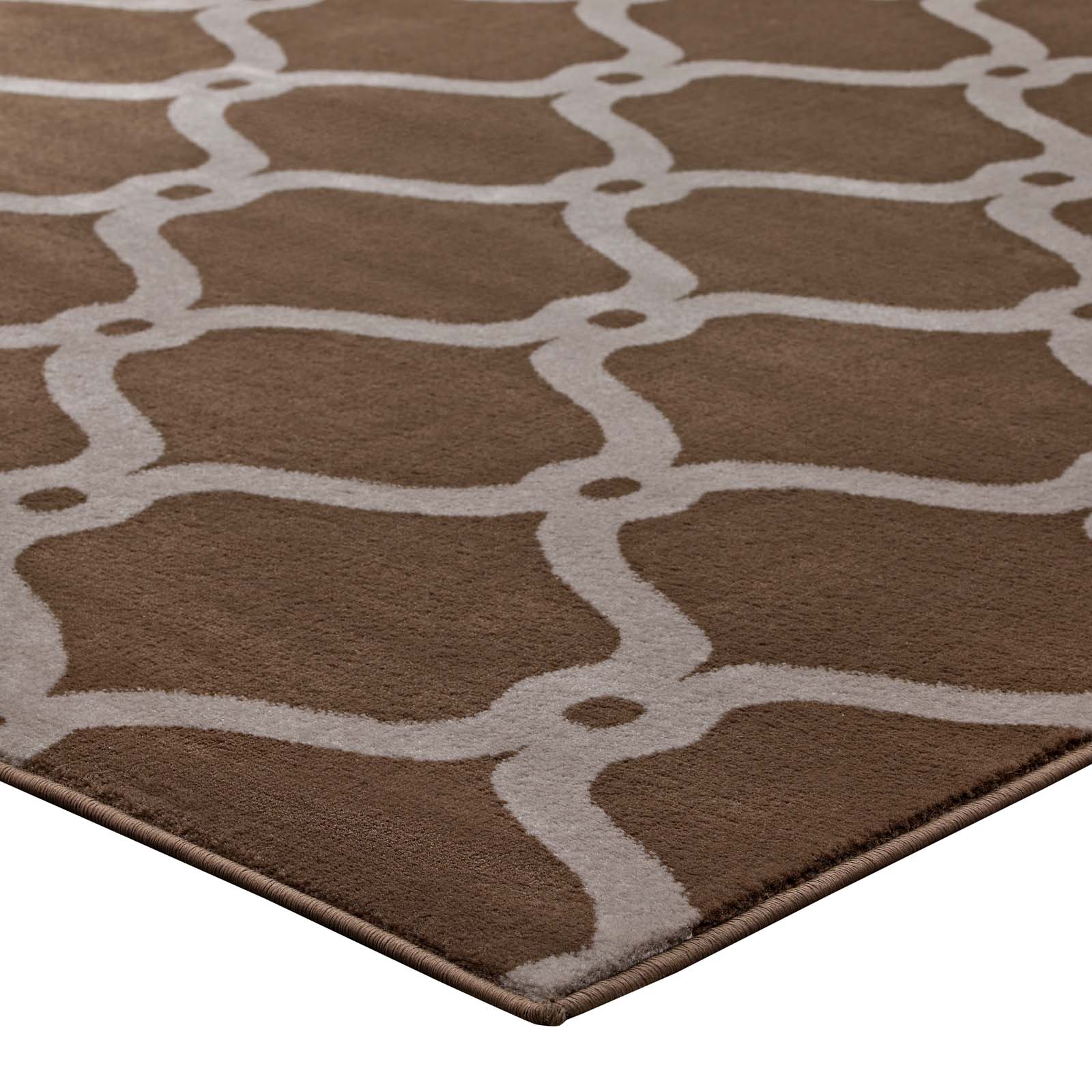 Modway Indoor Rugs - Beltara Chain Link Transitional Trellis 8x10 Area Rug Dark Tan & Beige