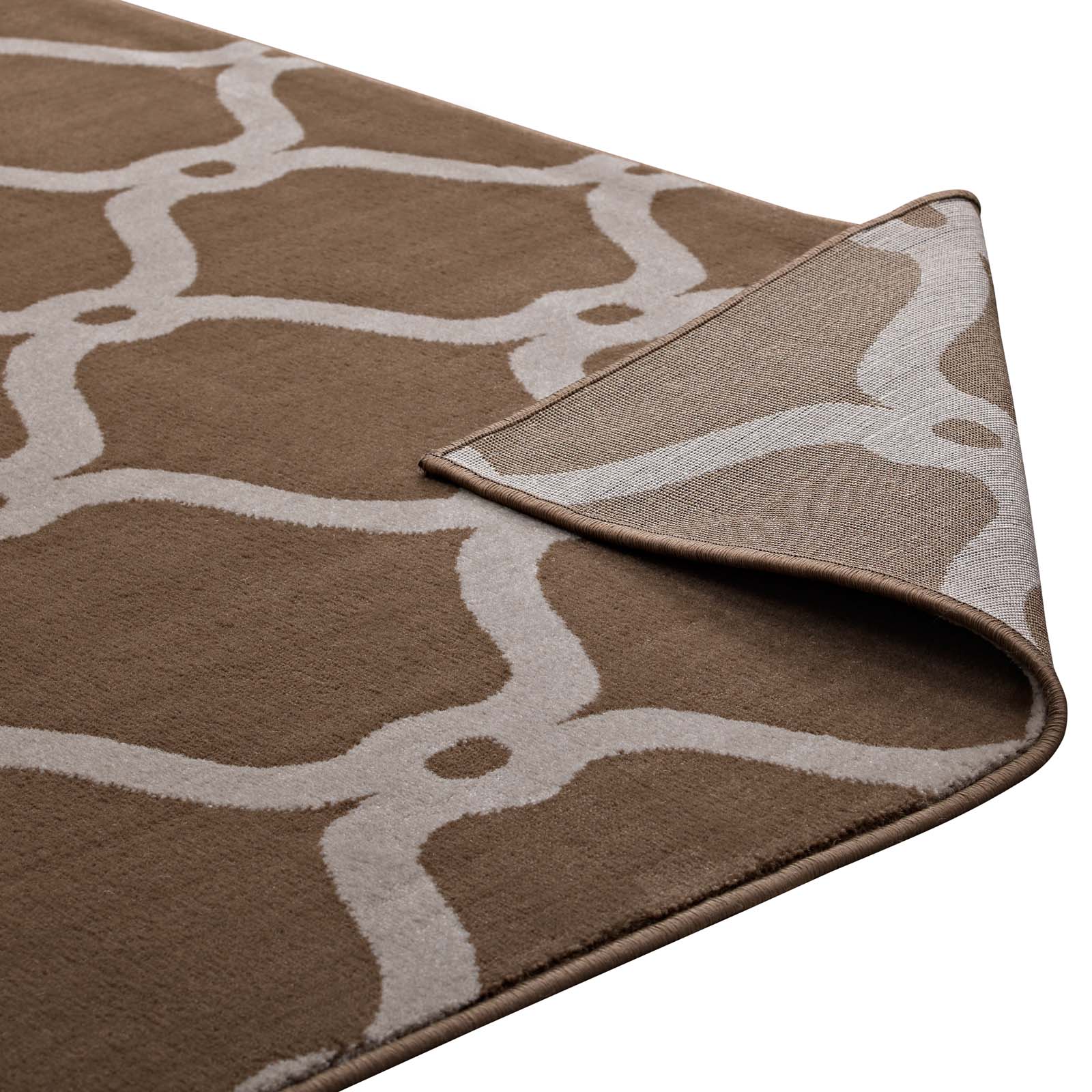 Modway Indoor Rugs - Beltara Chain Link Transitional Trellis 8x10 Area Rug Dark Tan & Beige