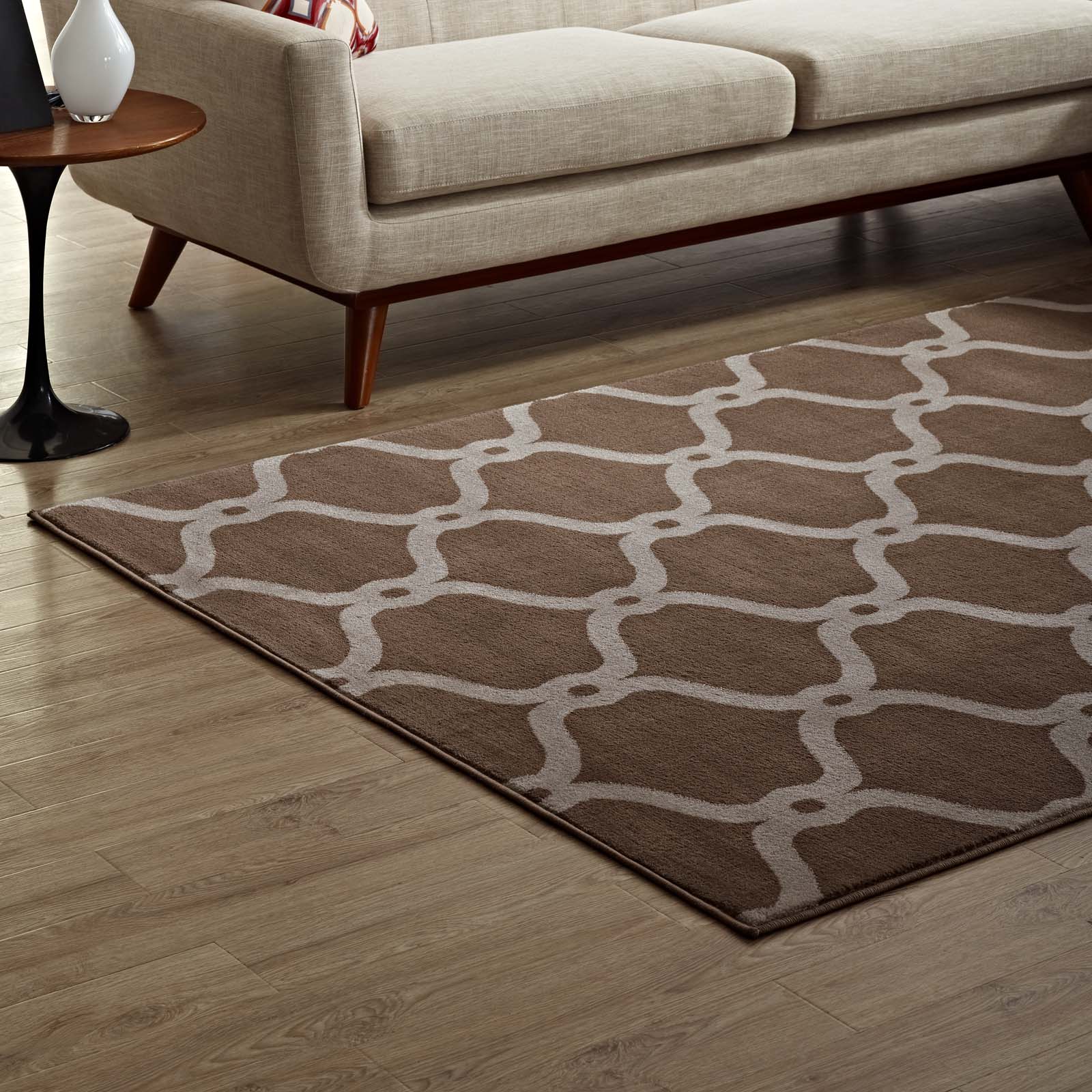 Modway Indoor Rugs - Beltara Chain Link Transitional Trellis 8x10 Area Rug Dark Tan & Beige