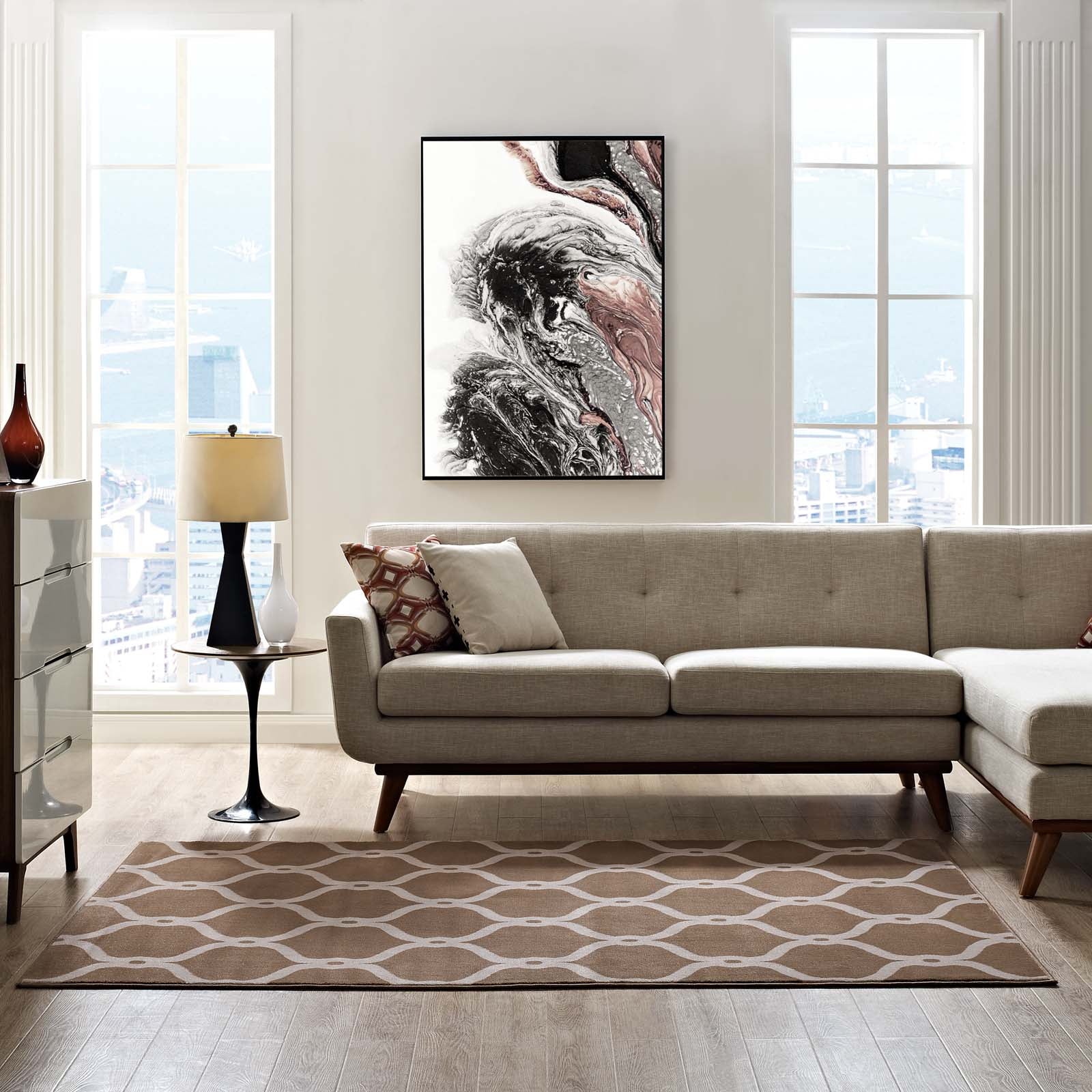 Modway Indoor Rugs - Beltara Chain Link Transitional Trellis 8x10 Area Rug Dark Tan & Beige