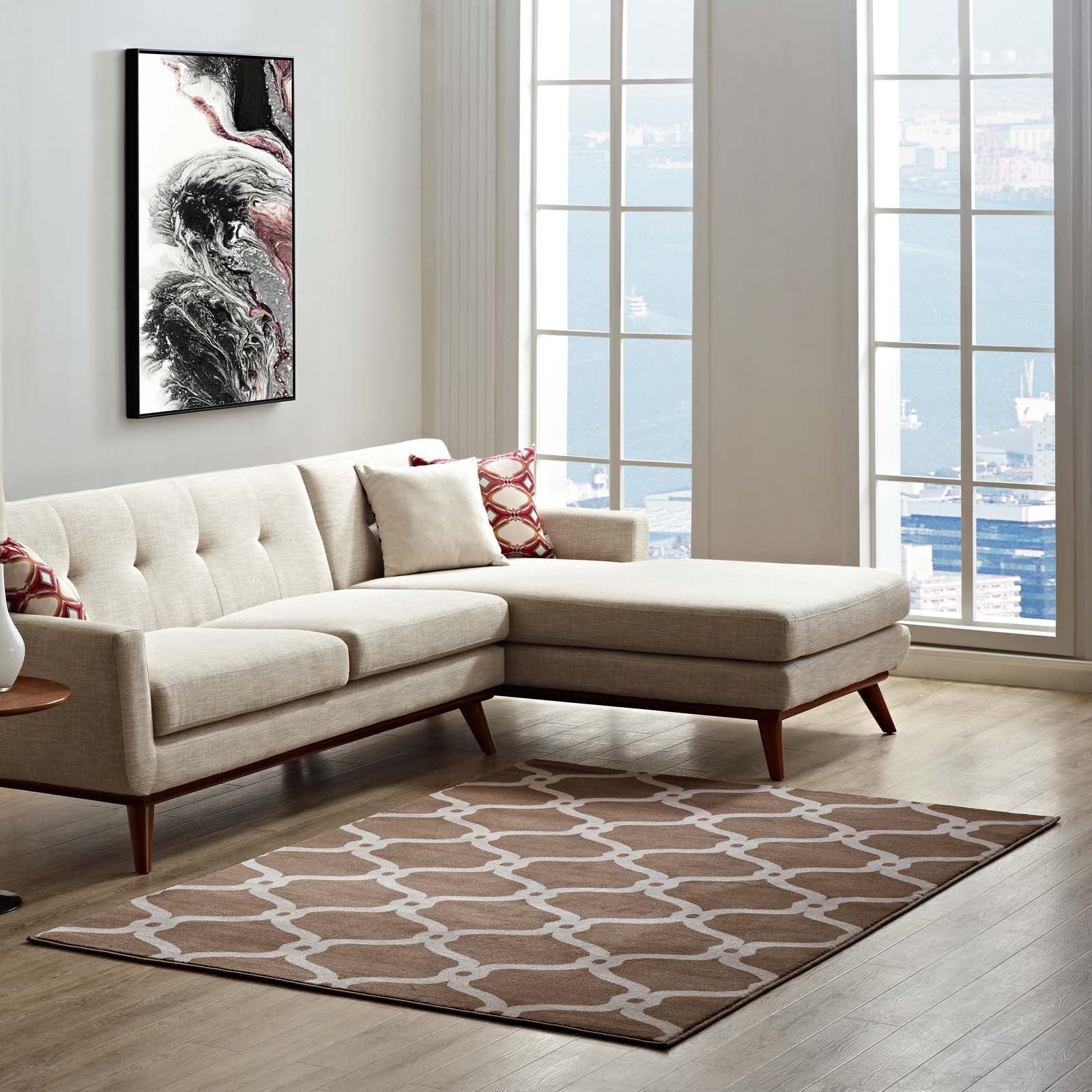Modway Indoor Rugs - Beltara Chain Link Transitional Trellis 8x10 Area Rug Dark Tan & Beige