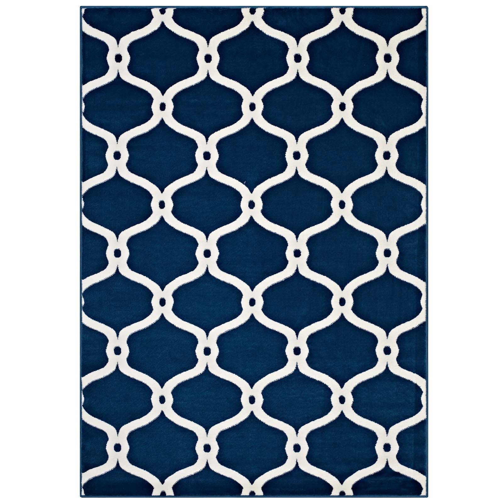 Modway Indoor Rugs - Beltara Chain Link Transitional Trellis Area Rug Moroccon Blue & Ivory