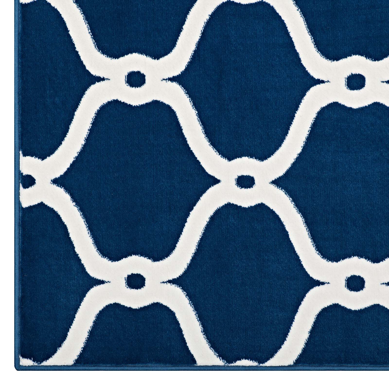 Modway Indoor Rugs - Beltara Chain Link Transitional Trellis Area Rug Moroccon Blue & Ivory