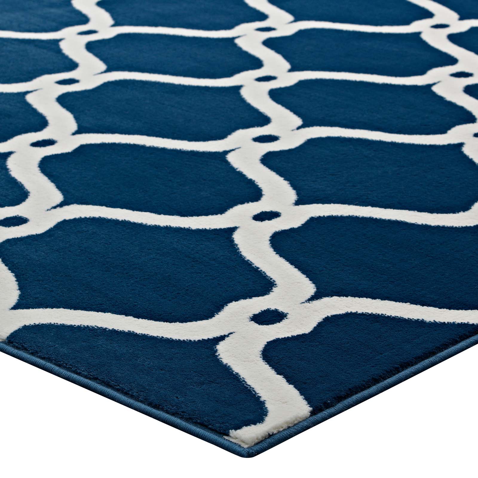 Modway Indoor Rugs - Beltara Chain Link Transitional Trellis Area Rug Moroccon Blue & Ivory