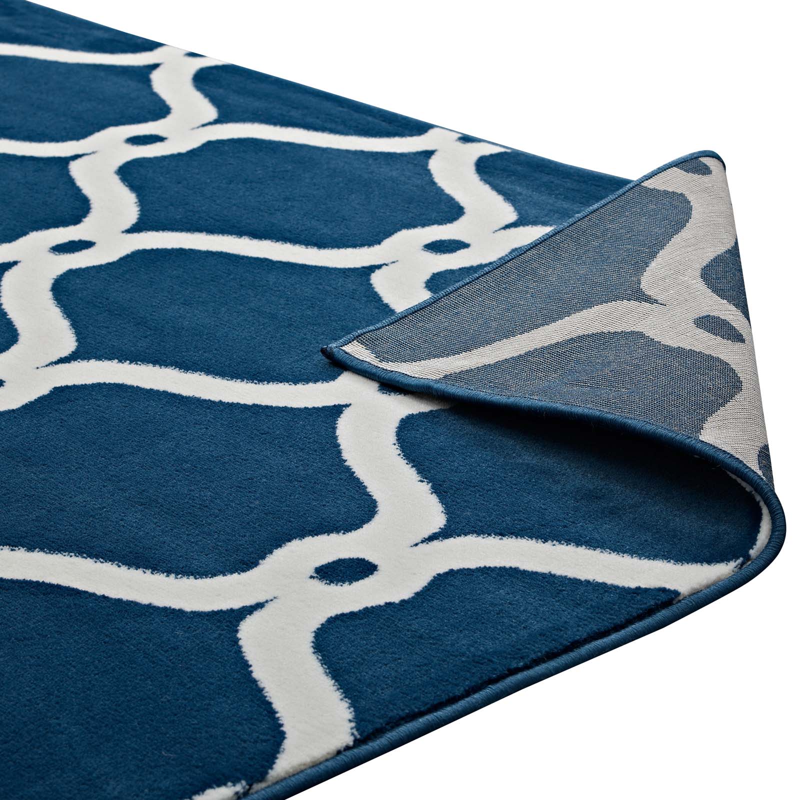 Modway Indoor Rugs - Beltara Chain Link Transitional Trellis Area Rug Moroccon Blue & Ivory
