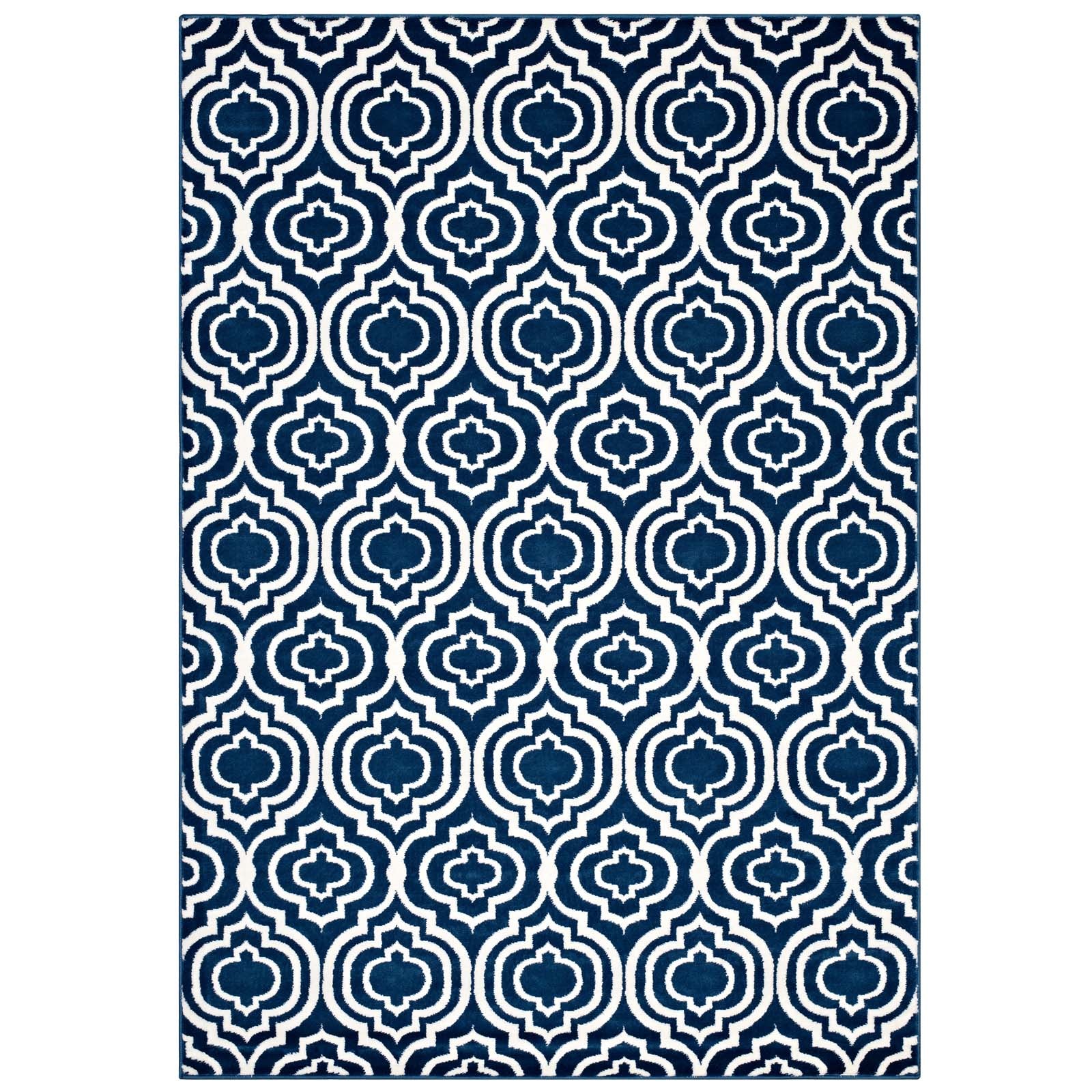 Modway Indoor Rugs - Frame Transitional Moroccan Trellis 5x8 Area Rug Morcoccan Blue & Ivory