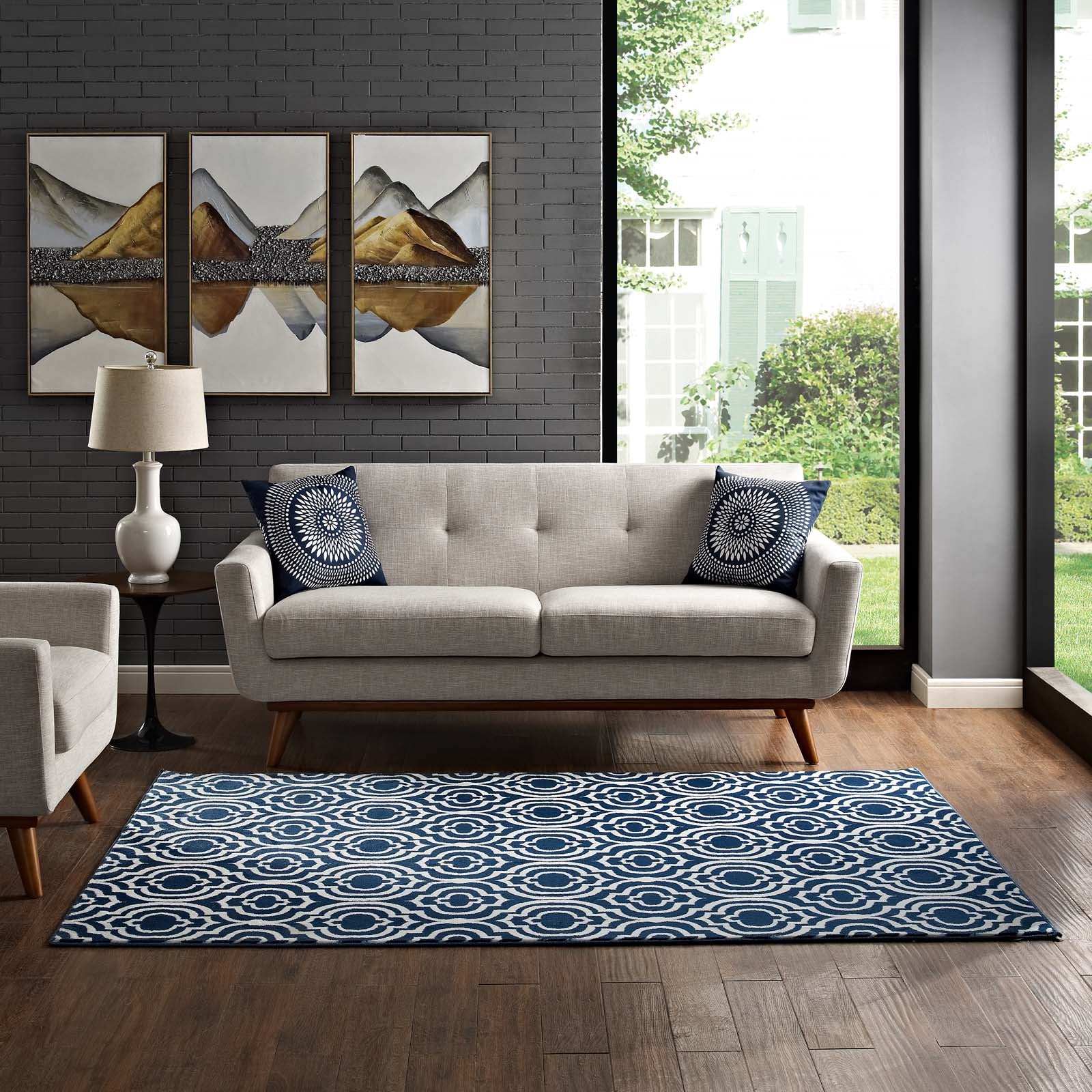 Modway Indoor Rugs - Frame Transitional Moroccan Trellis 5x8 Area Rug Morcoccan Blue & Ivory