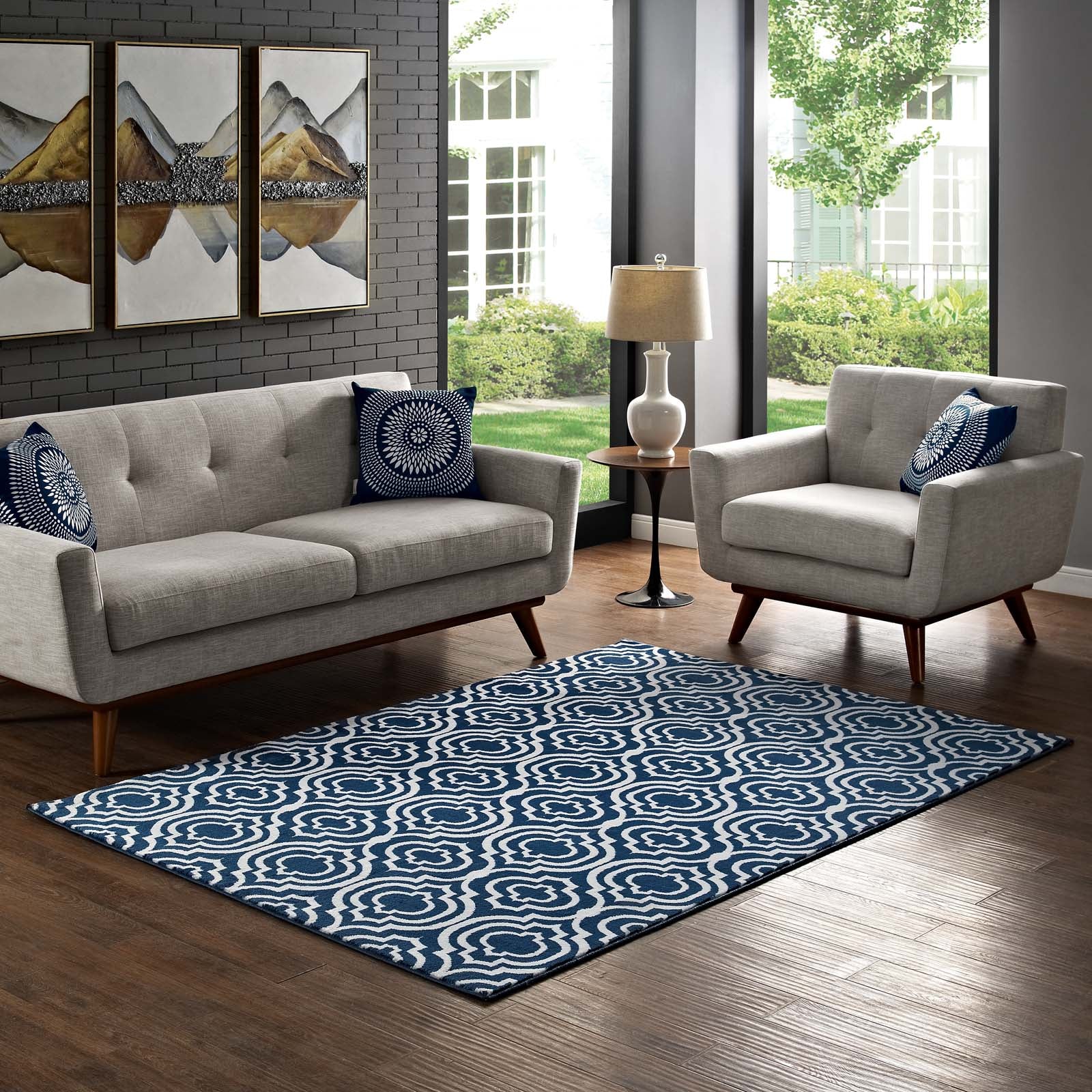 Modway Indoor Rugs - Frame Transitional Moroccan Trellis 8x10 Area Rug Moroccan Blue & Ivory