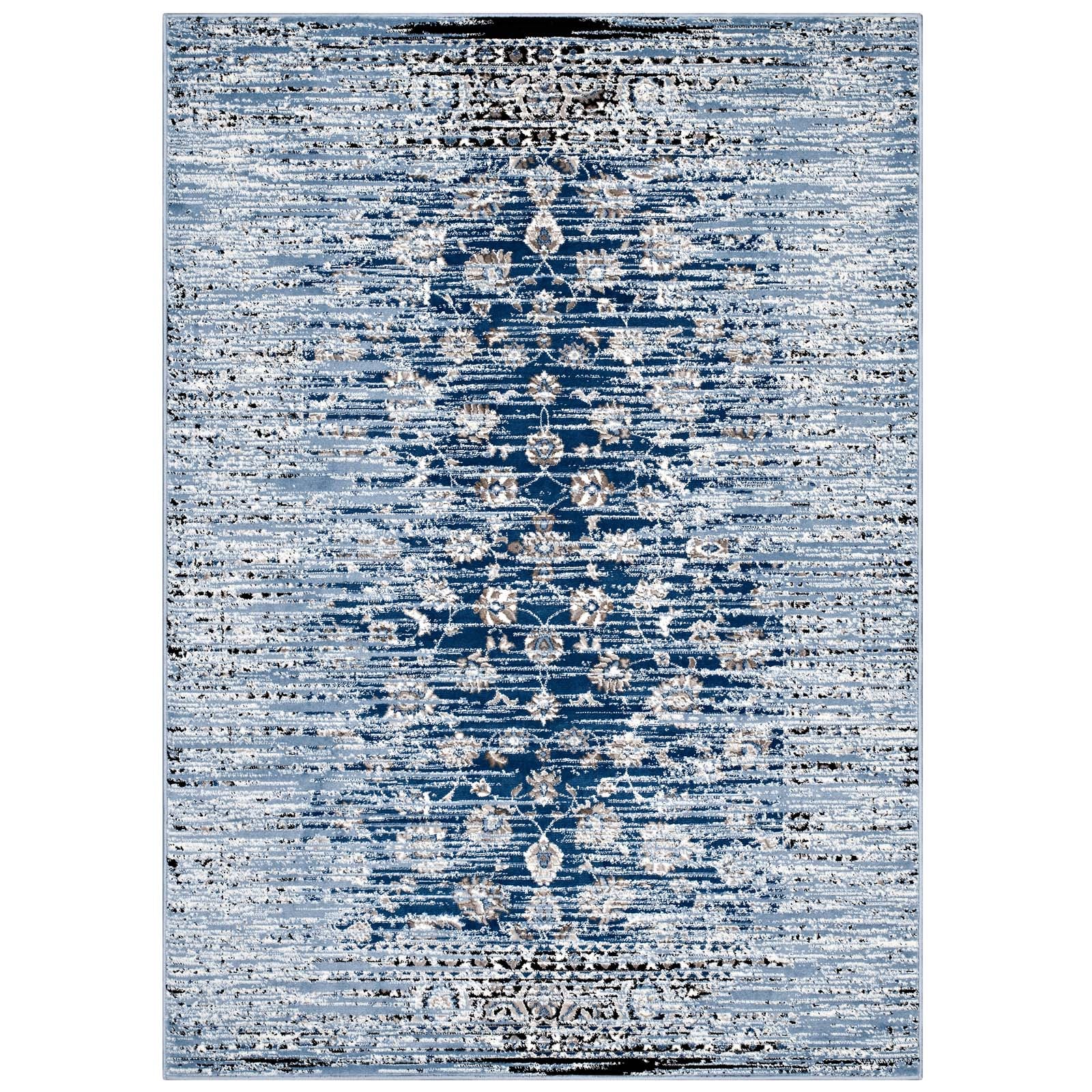 Modway Indoor Rugs - Chiara Distressed Floral Lattice Contemporary 5x8 Area Rug Moroccan Blue