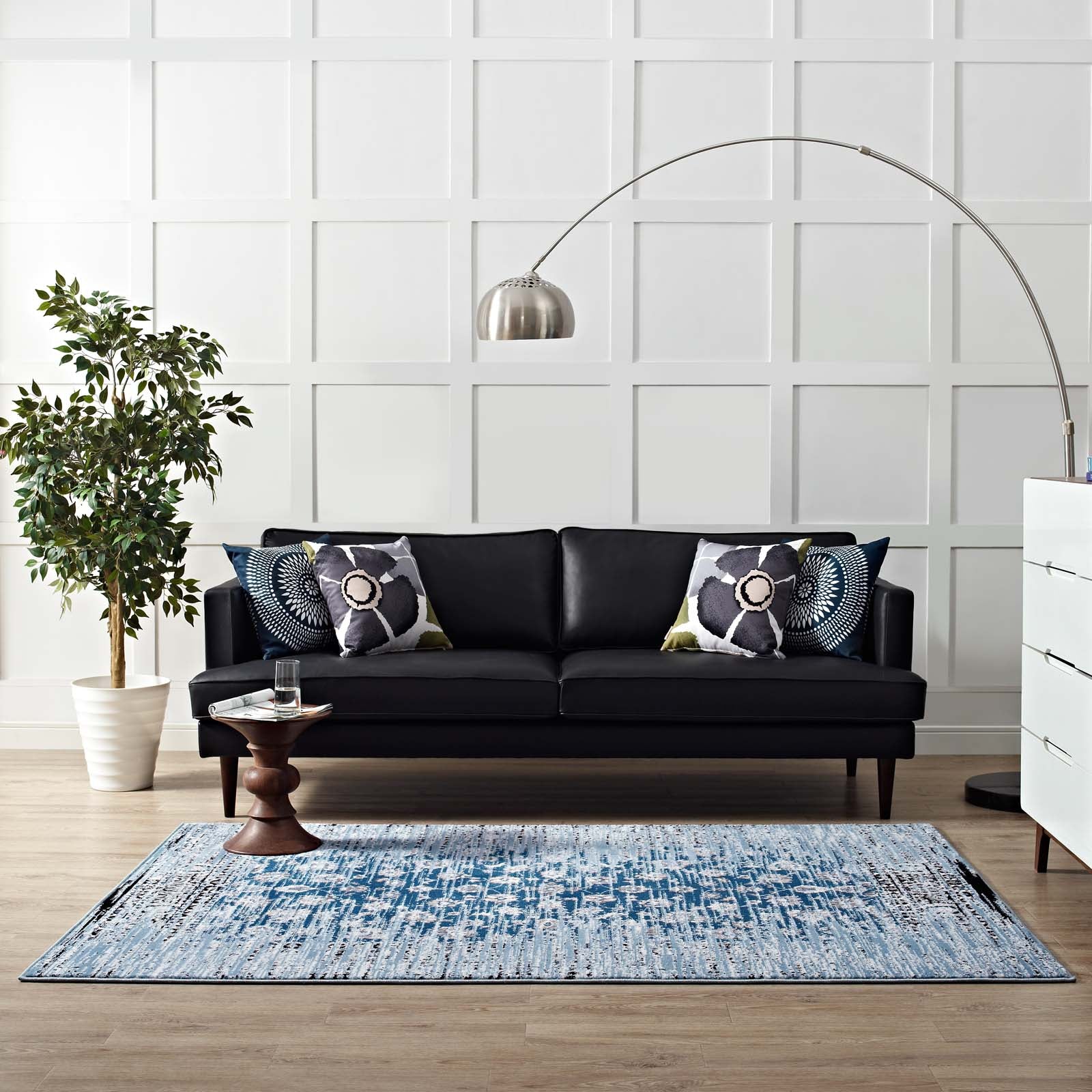 Modway Indoor Rugs - Chiara Distressed Floral Lattice Contemporary 8x10 Area Rug Moroccan Blue