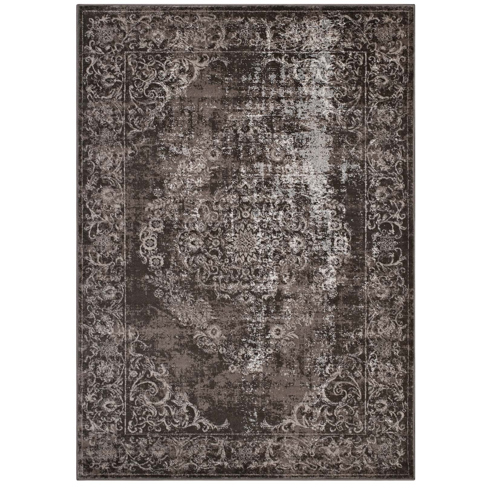 Modway Indoor Rugs - Gamela Rustic Vintage Ornate Floral Medallion 8x10 Area Rug Antique Light & Dark Brown