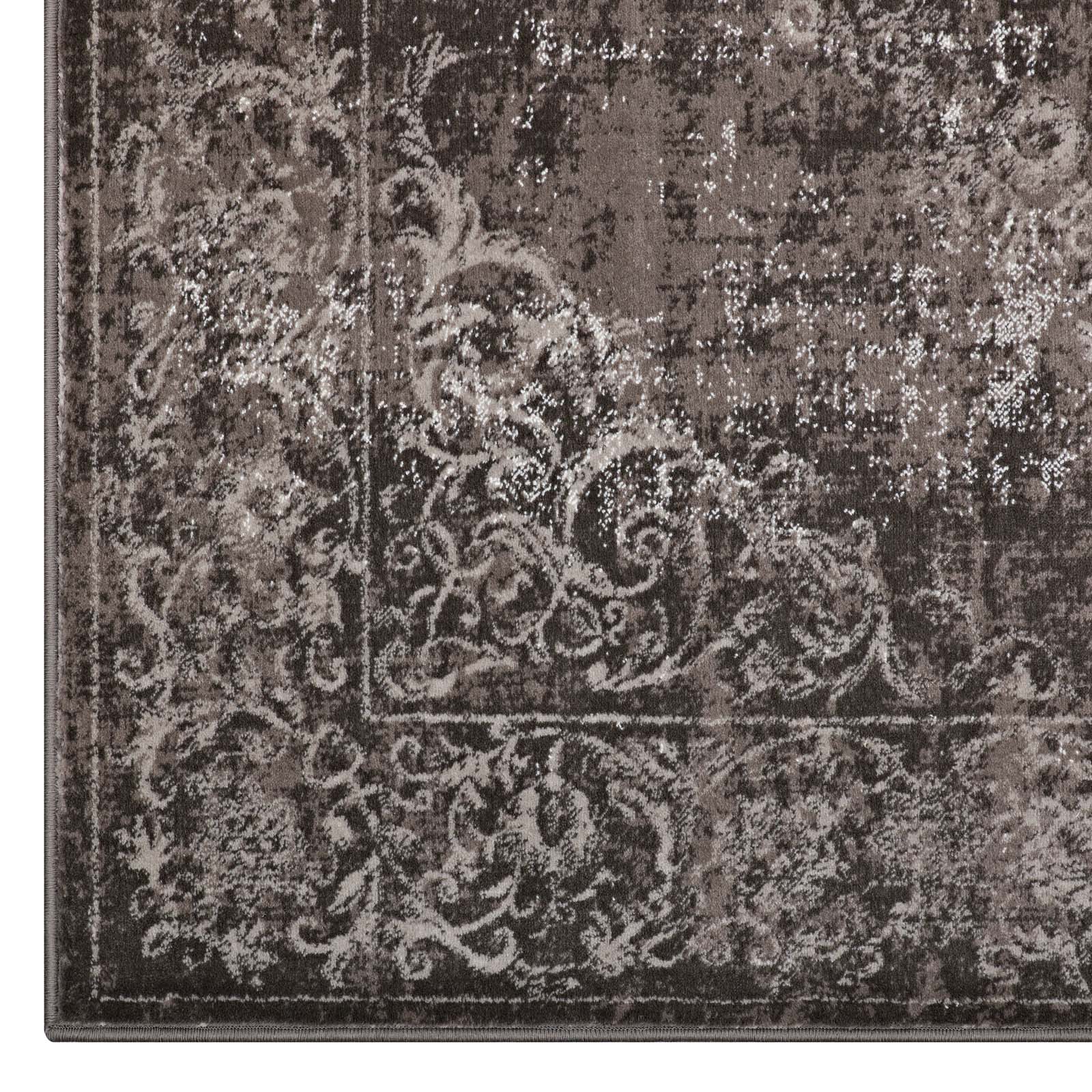 Modway Indoor Rugs - Gamela Rustic Vintage Ornate Floral Medallion 8x10 Area Rug Antique Light & Dark Brown