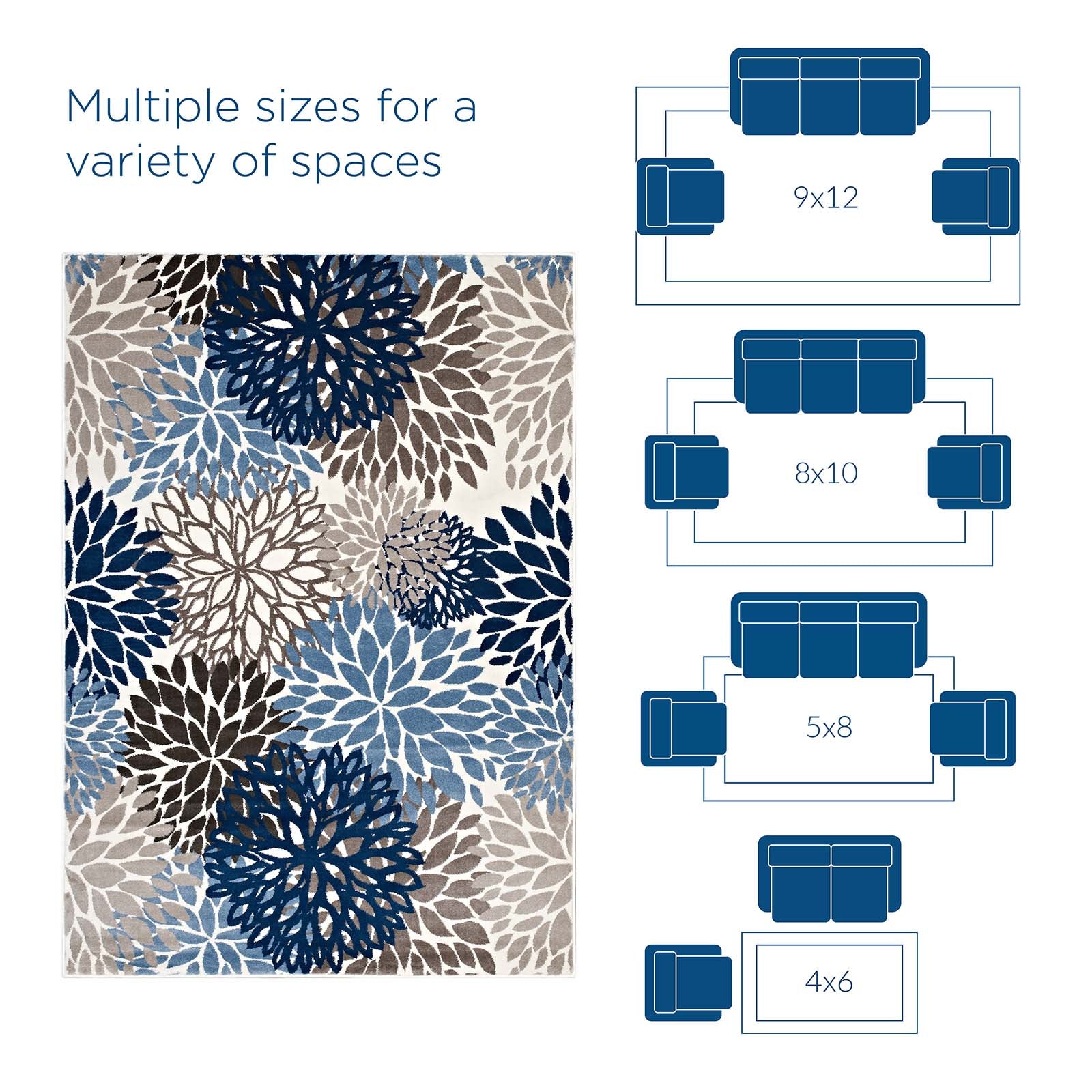 Modway Indoor Rugs - Calithea Vintage Classic Abstract Floral 4' x 6' Area Rug Blue & Brown