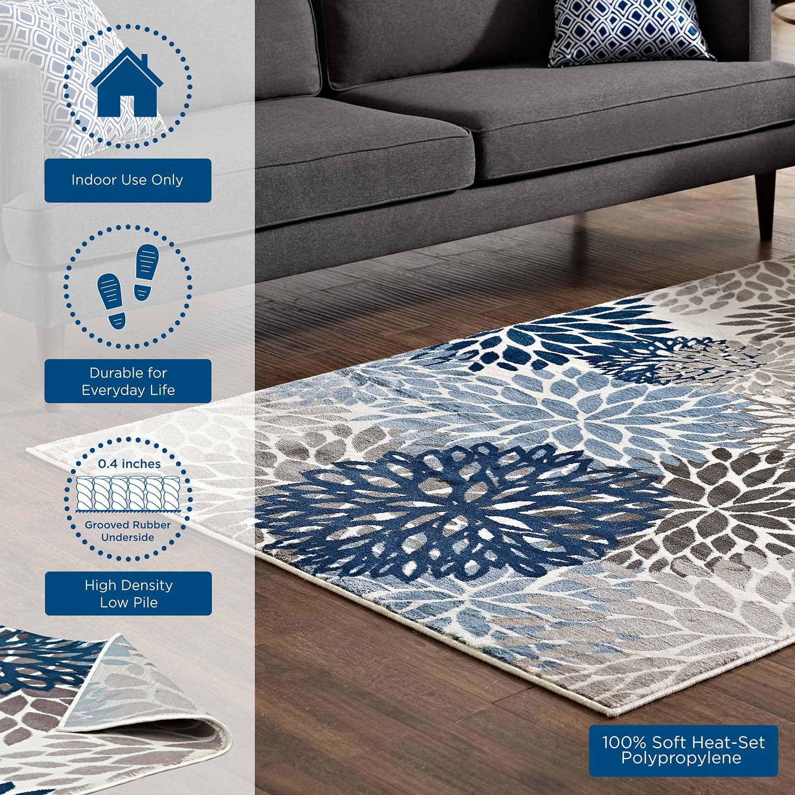 Modway Indoor Rugs - Calithea Vintage Classic Abstract Floral 4' x 6' Area Rug Blue & Brown