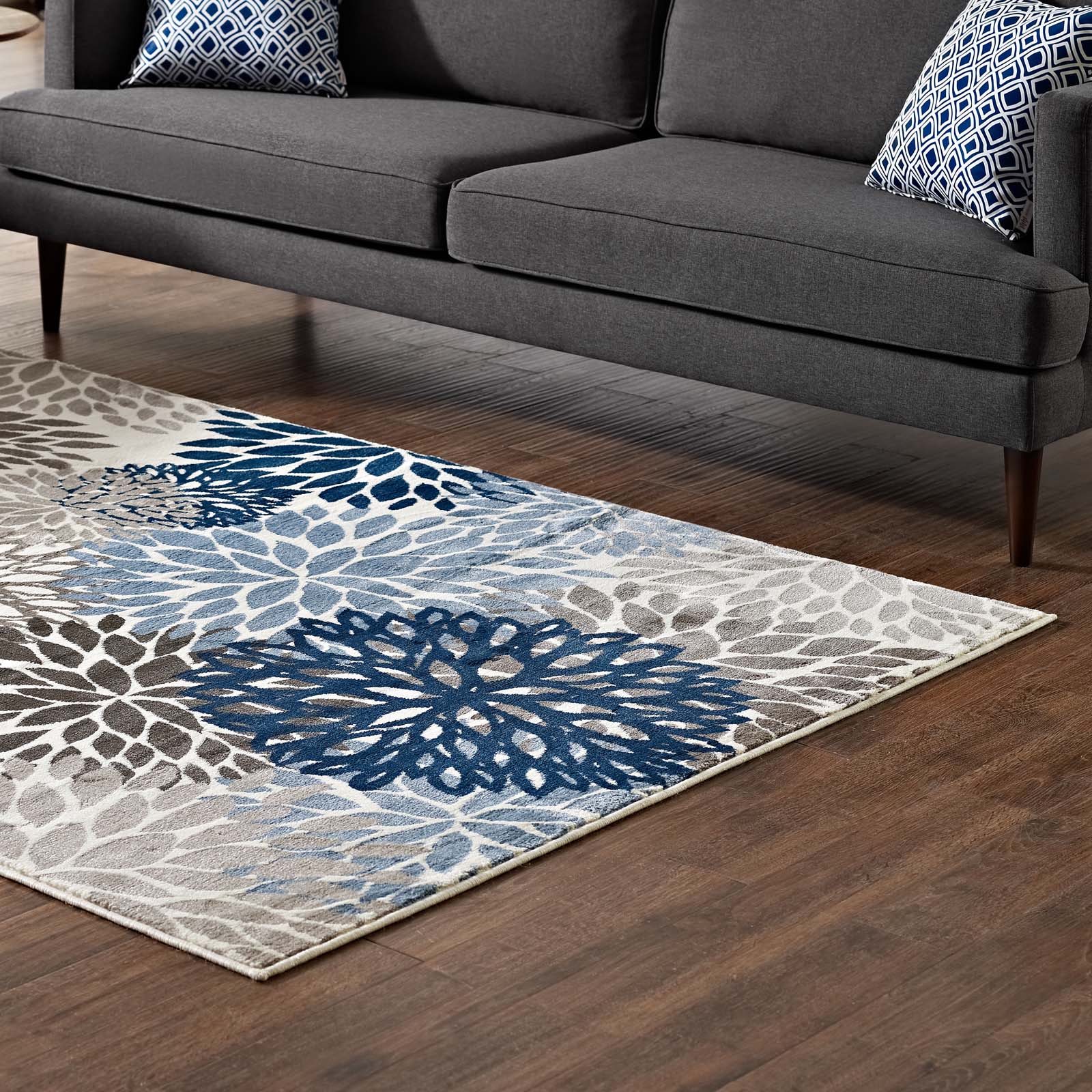 Modway Indoor Rugs - Calithea Vintage Classic Abstract Floral 4' x 6' Area Rug Blue & Brown