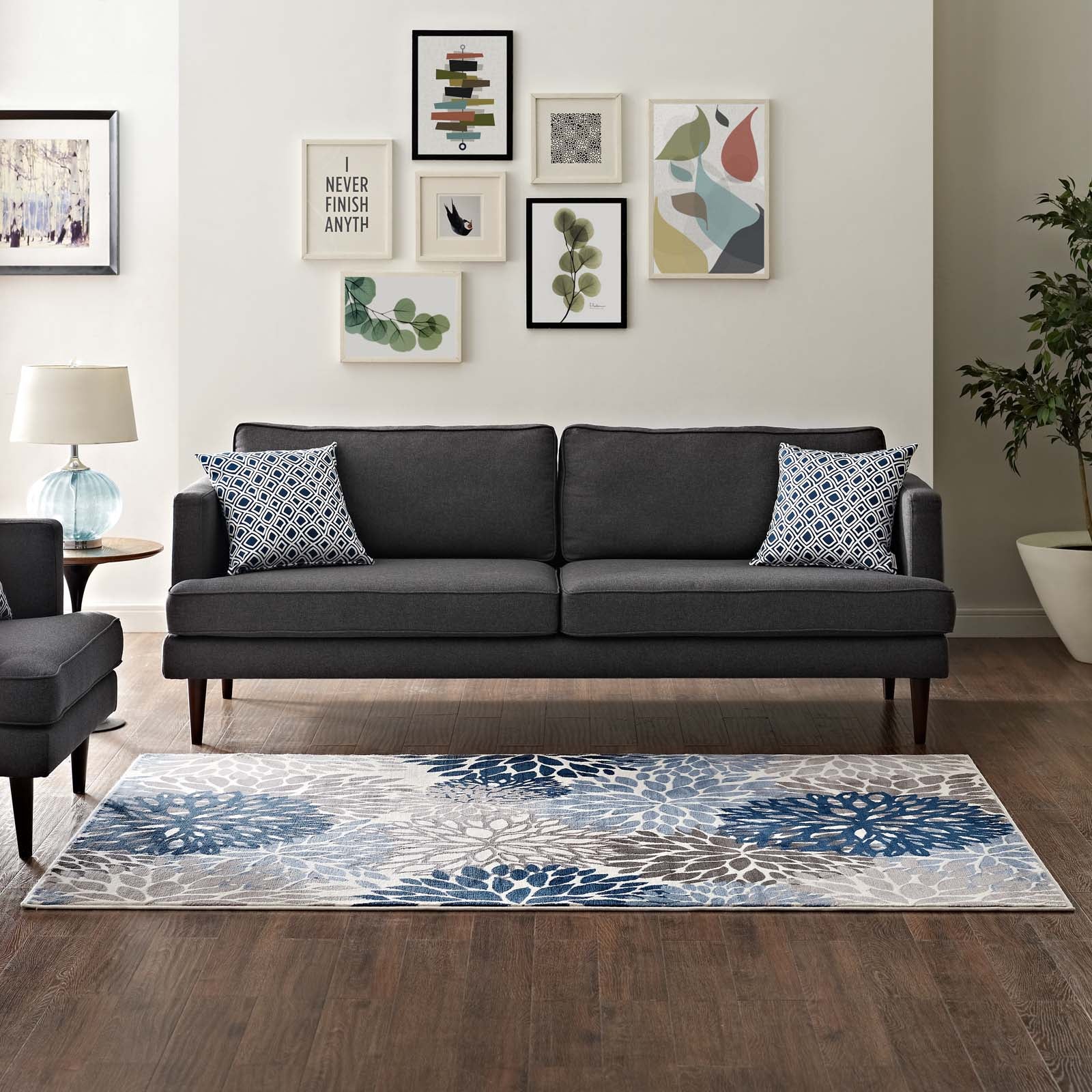 Modway Indoor Rugs - Calithea Vintage Classic Abstract Floral 4' x 6' Area Rug Blue & Brown