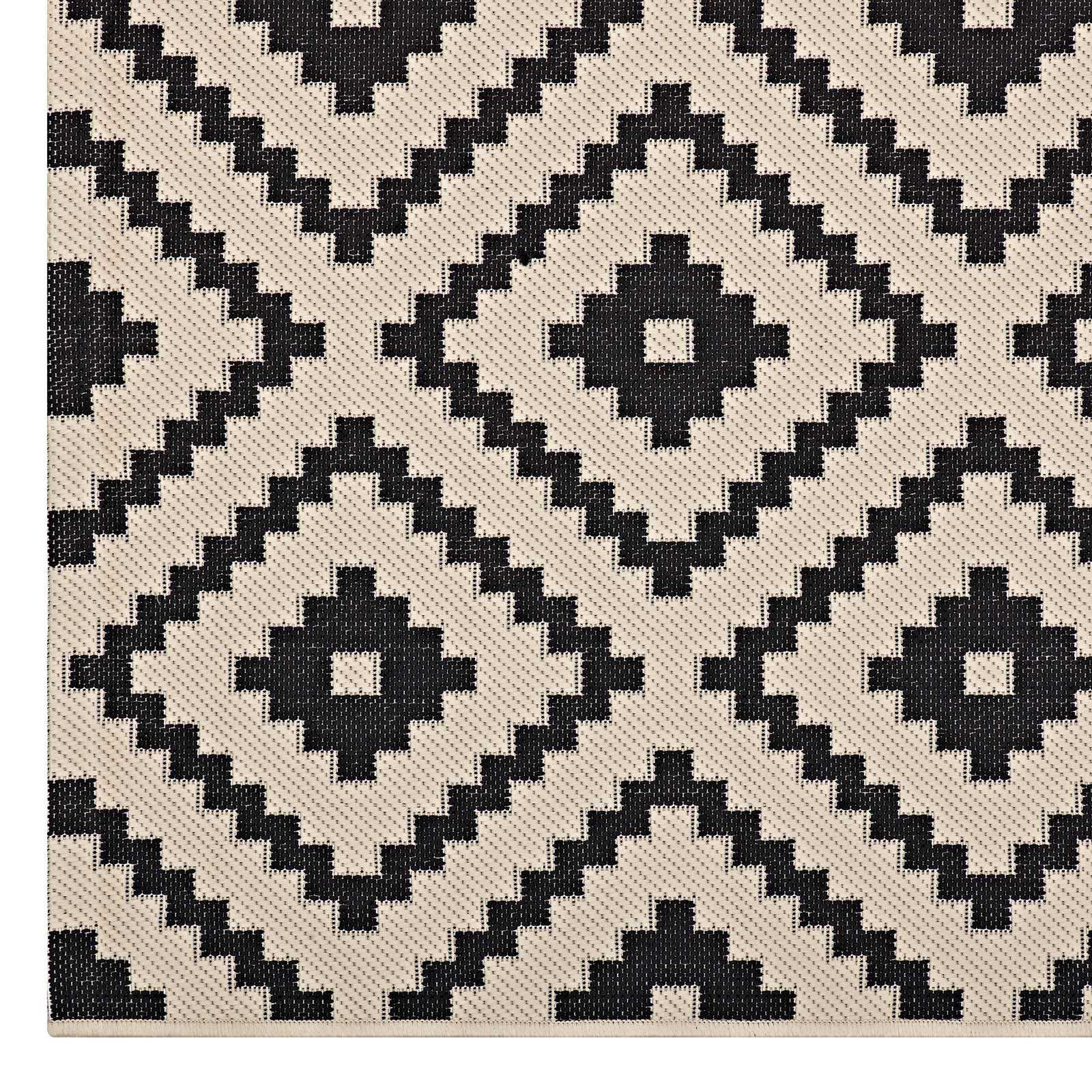 Modway Outdoor Rugs - Perplex Geometric Diamond Trellis 5'x8' Outdoor Area Rug Black & Beige