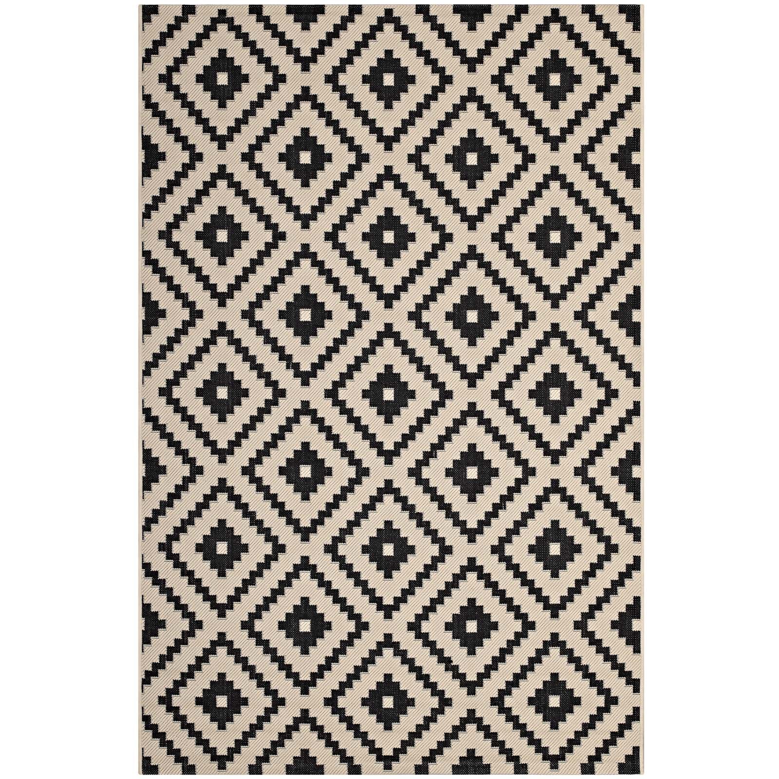 Modway Outdoor Rugs - Perplex Geometric Diamond 8x10 Outdoor Rug Black & Beige