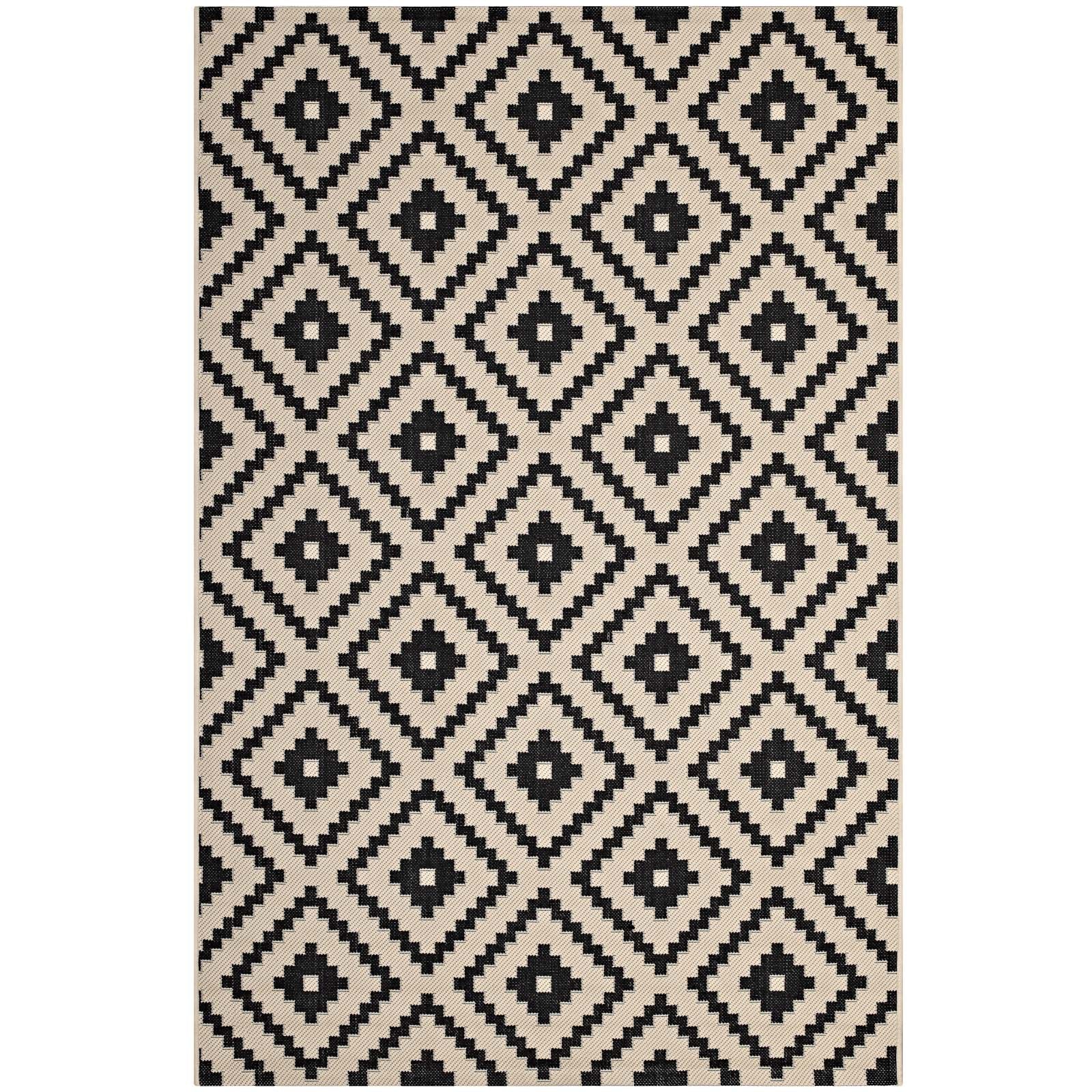 Modway Outdoor Rugs - Perplex Geometric Diamond 8x10 Outdoor Rug Black & Beige