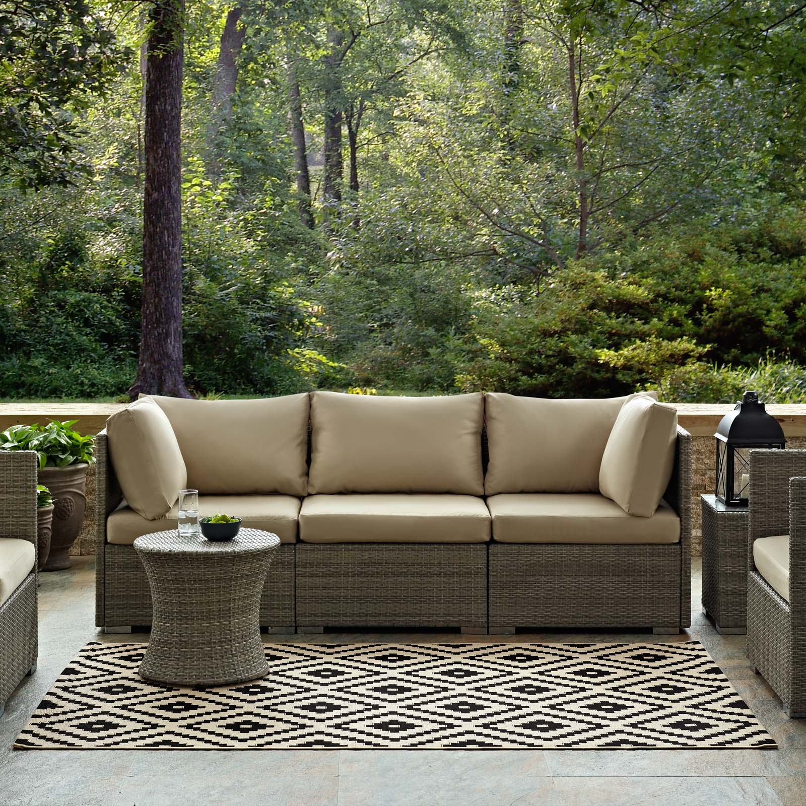 Shop Perplex Geometric Diamond 8x10 Outdoor Rug Black Beige Outdoor Rugs CasaOne