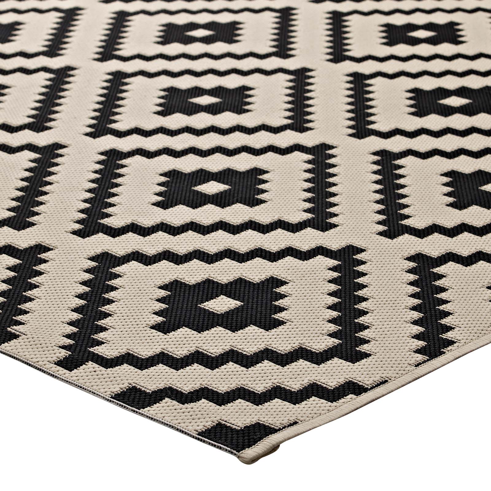 Modway Indoor Rugs - Perplex Geometric Diamond Trellis 9x12 Indoor and Outdoor Area Rug Black and Beige