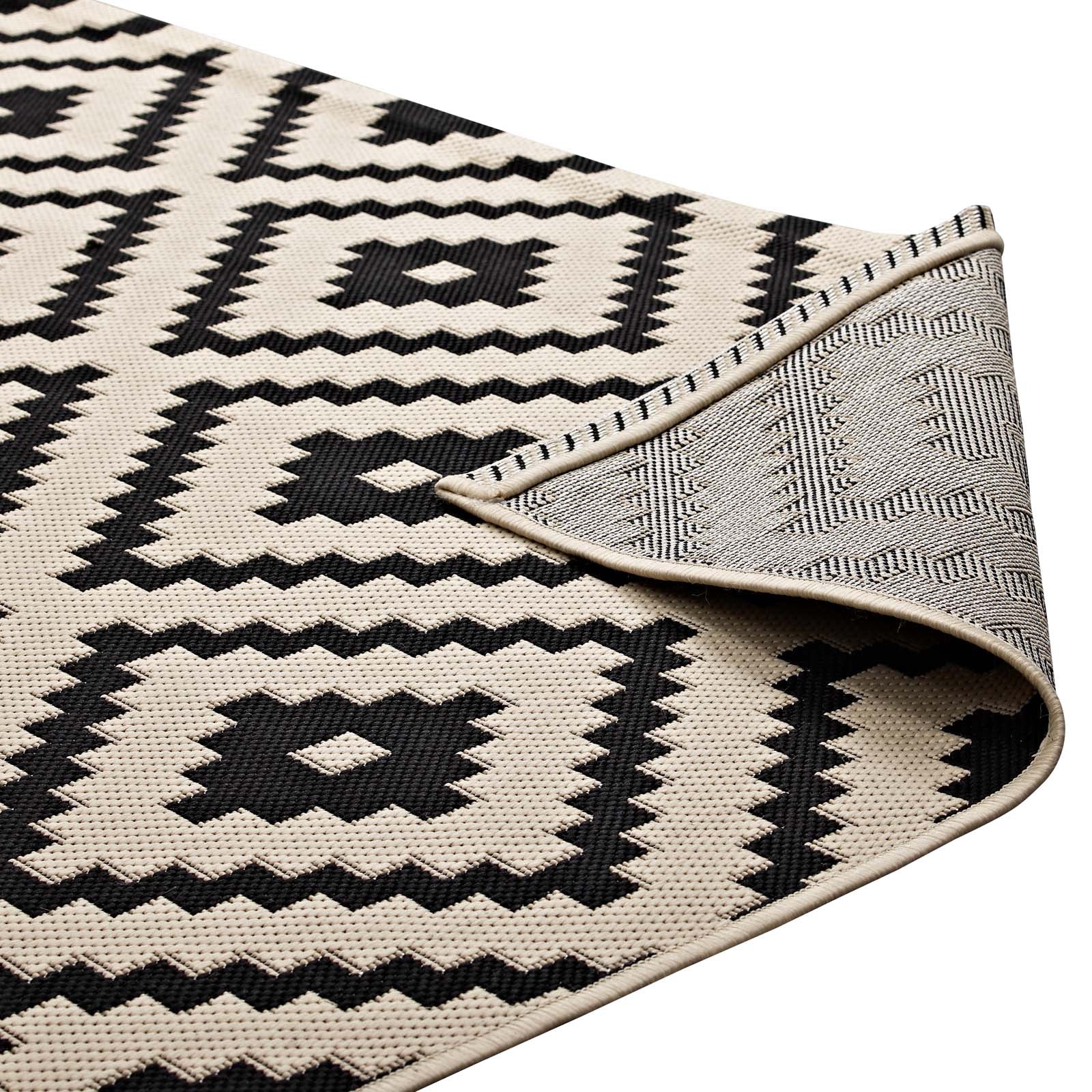 Modway Indoor Rugs - Perplex Geometric Diamond Trellis 9x12 Indoor and Outdoor Area Rug Black and Beige