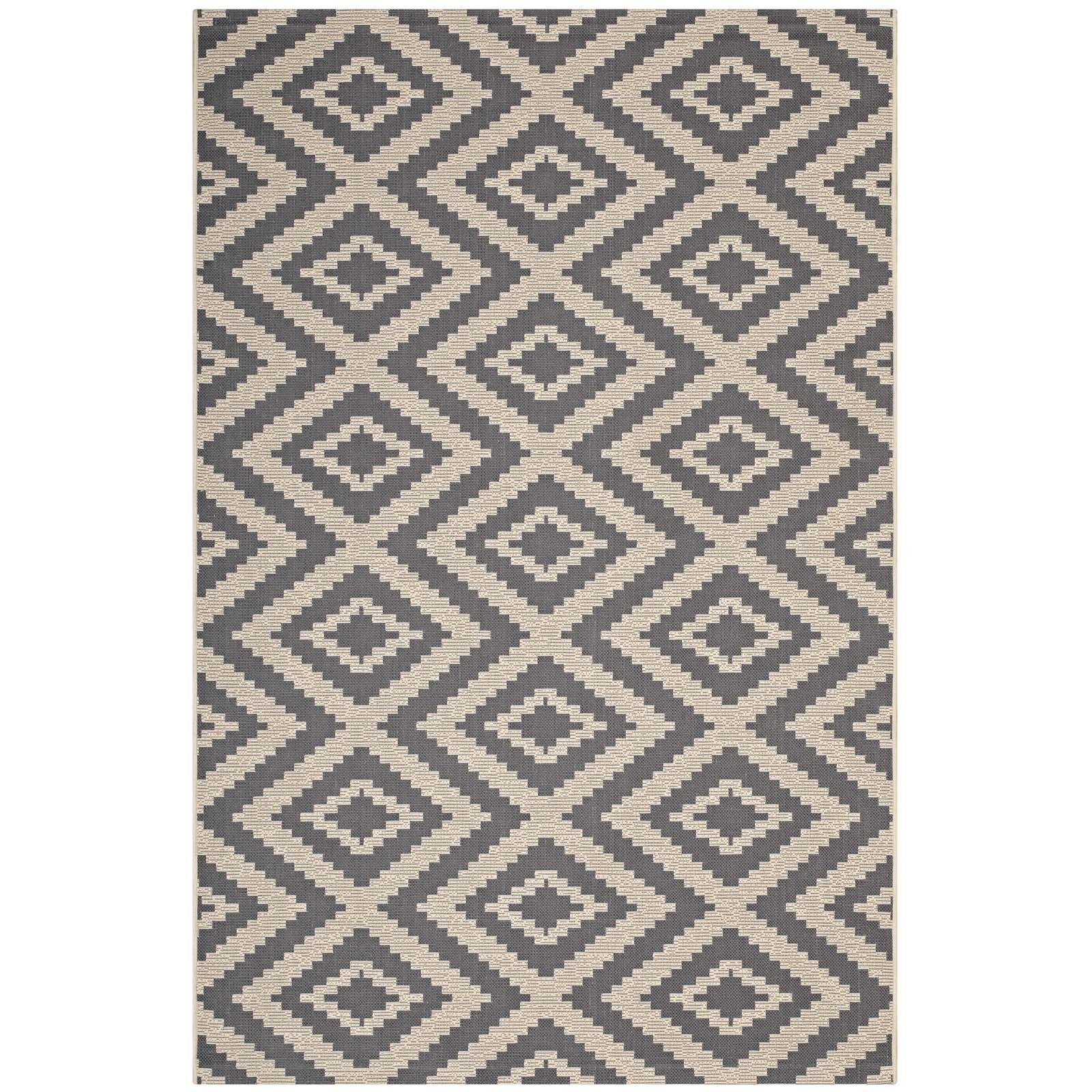 Modway Outdoor Rugs - Jagged Geometric Diamond Trellis 5'x8' Outdoor Area Rug Gray & Beige