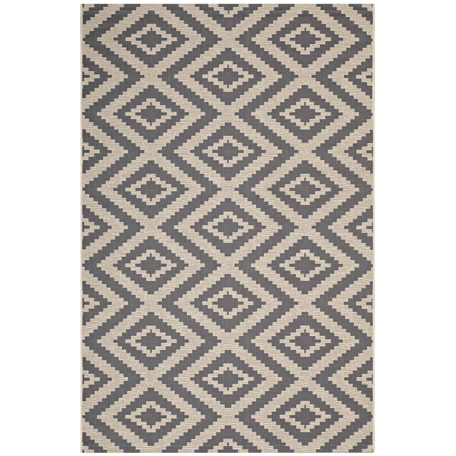 Modway Outdoor Rugs - Jagged Geometric Diamond Trellis 5'x8' Outdoor Area Rug Gray & Beige