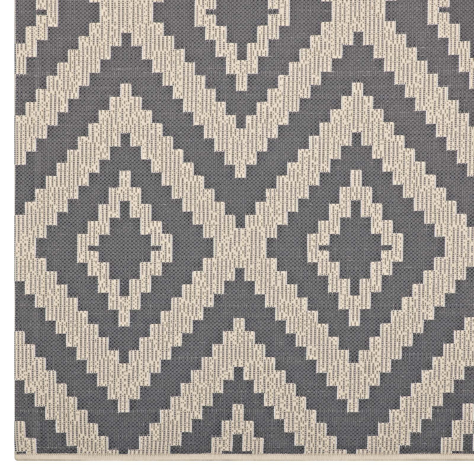 Modway Outdoor Rugs - Jagged Geometric Diamond Trellis 5'x8' Outdoor Area Rug Gray & Beige