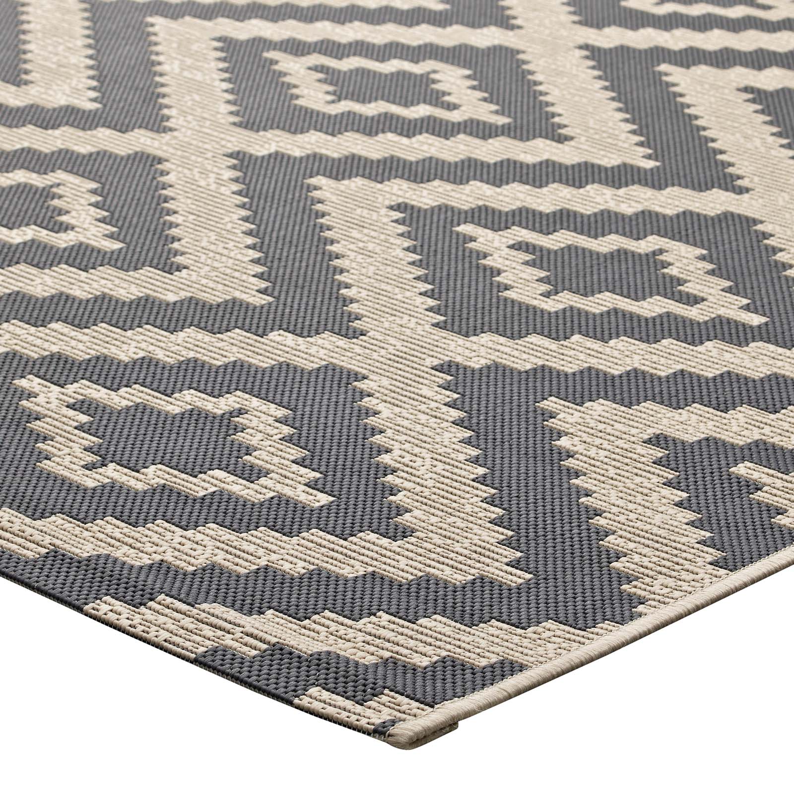 Modway Outdoor Rugs - Jagged Geometric Diamond Trellis 5'x8' Outdoor Area Rug Gray & Beige