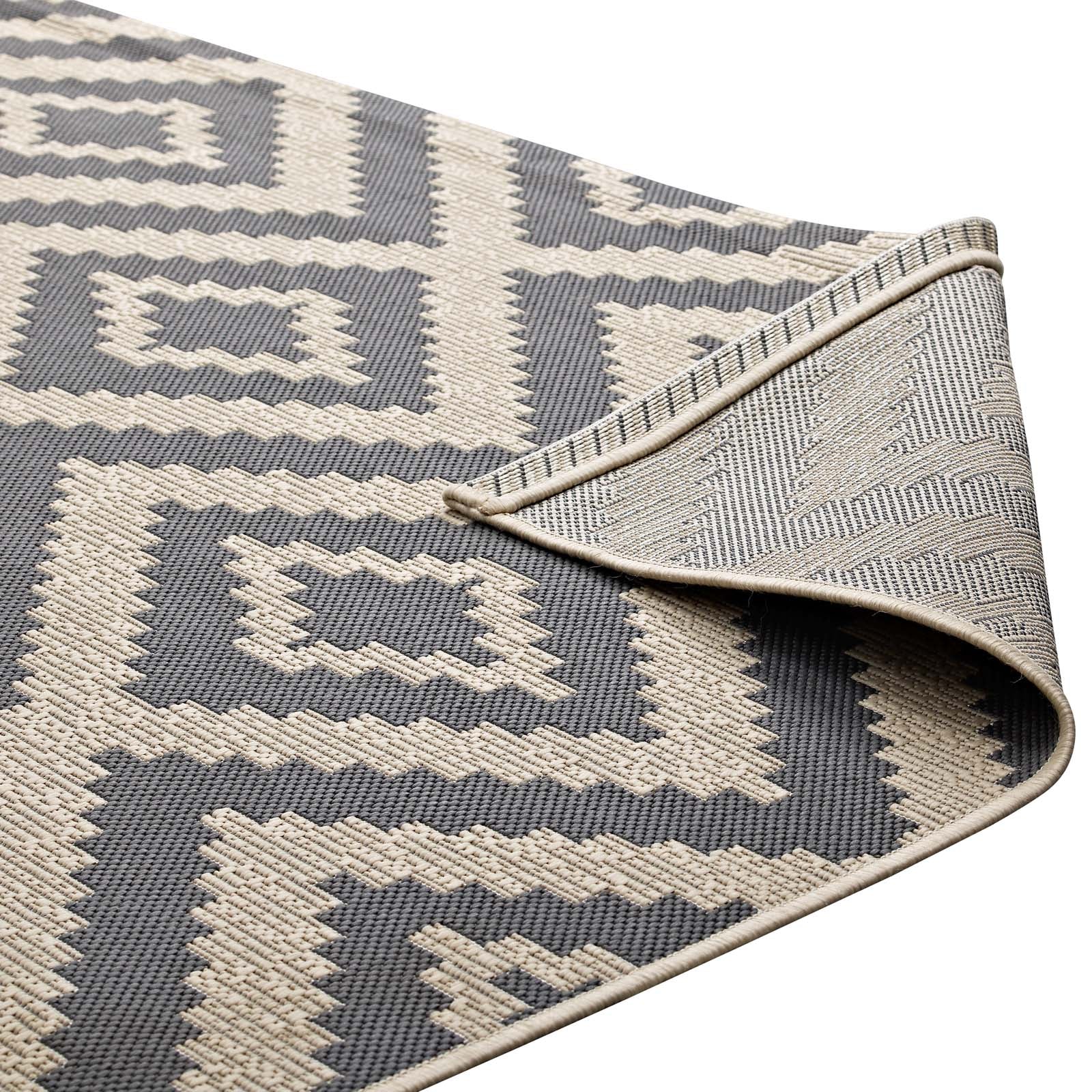 Modway Outdoor Rugs - Jagged Geometric Diamond Trellis 8'x10' Outdoor Area Rug Gray & Beige