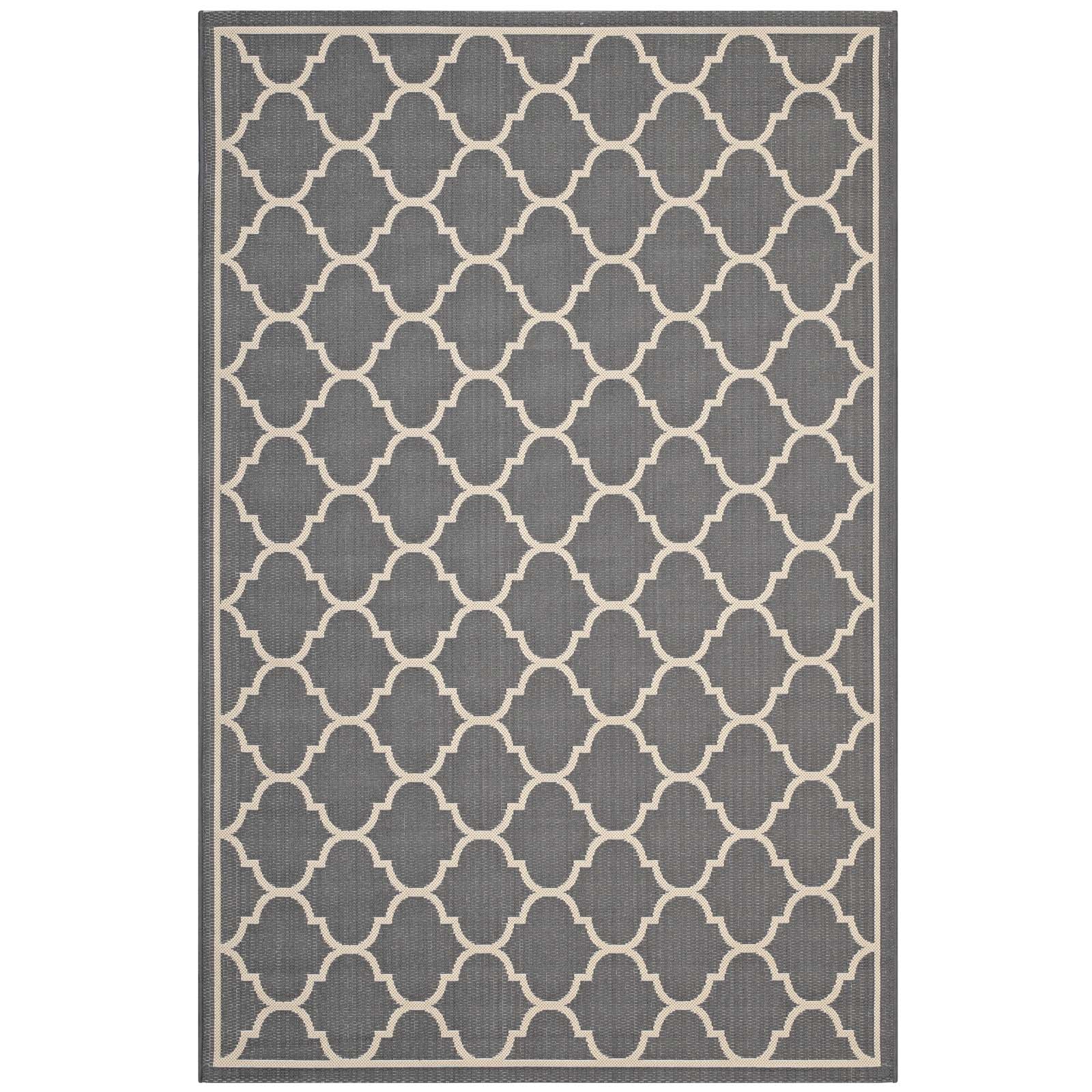 Modway Outdoor Rugs - Avena Moroccan Quatrefoil Trellis 5x8 Indoor and Outdoor Area Rug Gray & Beige