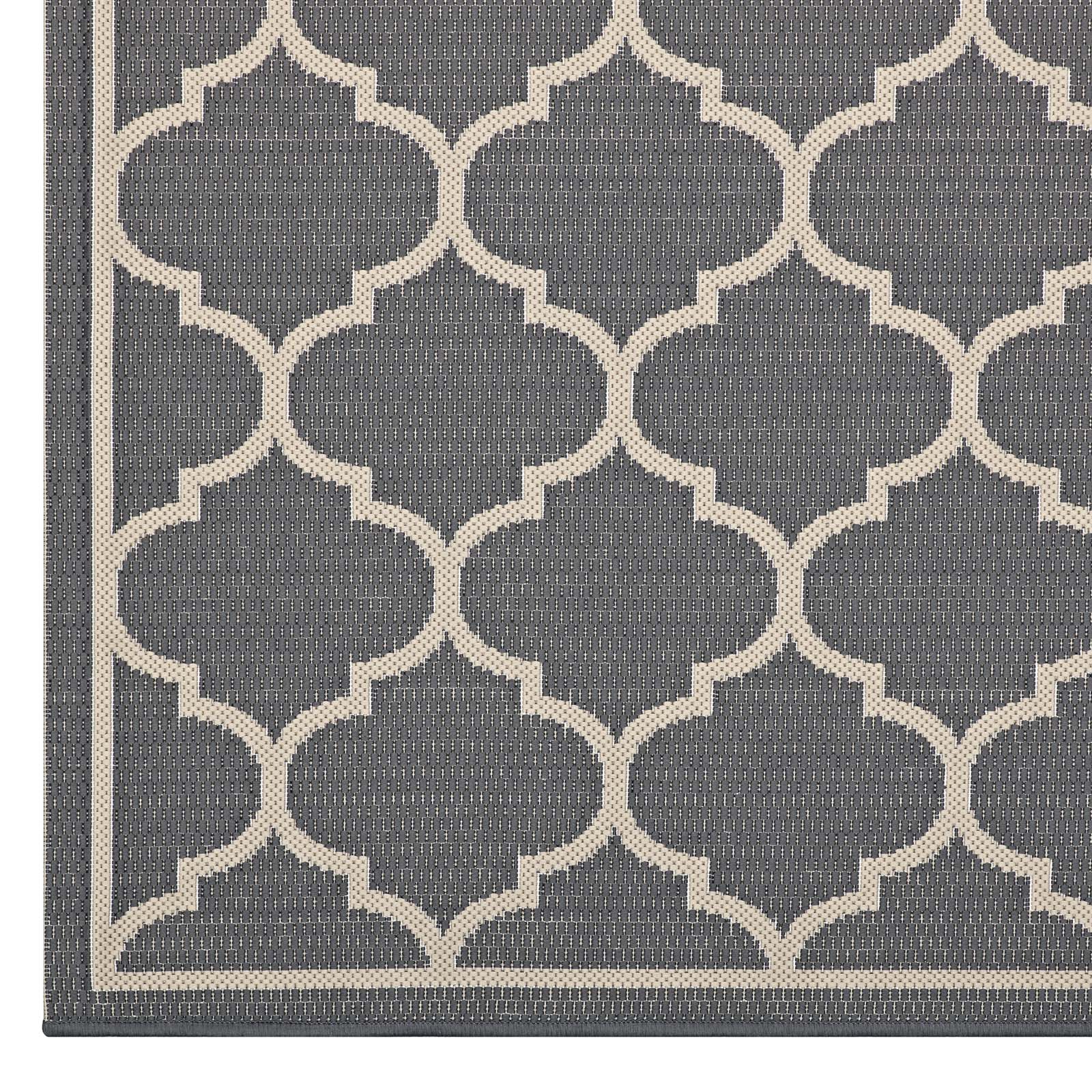 Modway Outdoor Rugs - Avena Moroccan Quatrefoil Trellis 5x8 Indoor and Outdoor Area Rug Gray & Beige