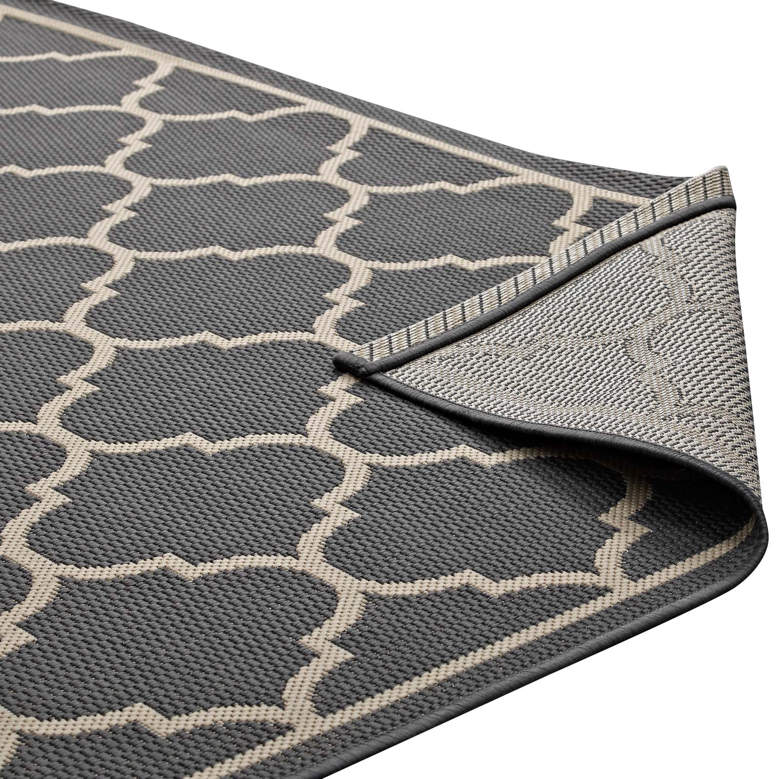 Modway Outdoor Rugs - Avena Moroccan Quatrefoil Trellis 5x8 Indoor and Outdoor Area Rug Gray & Beige