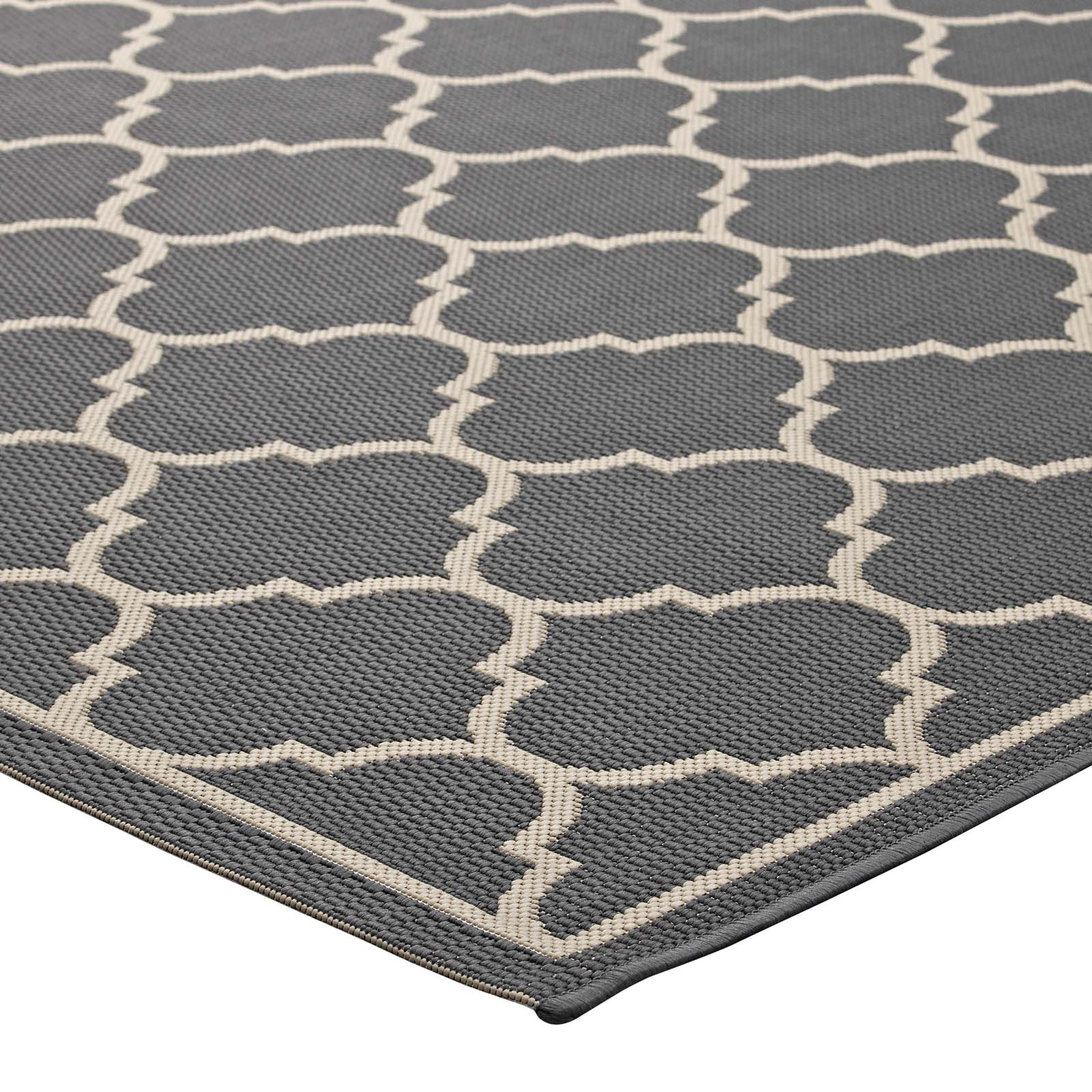 Modway Outdoor Rugs - Avena Moroccan Quatrefoil Trellis 8'x10' Outdoor Area Rug Gray & Beige