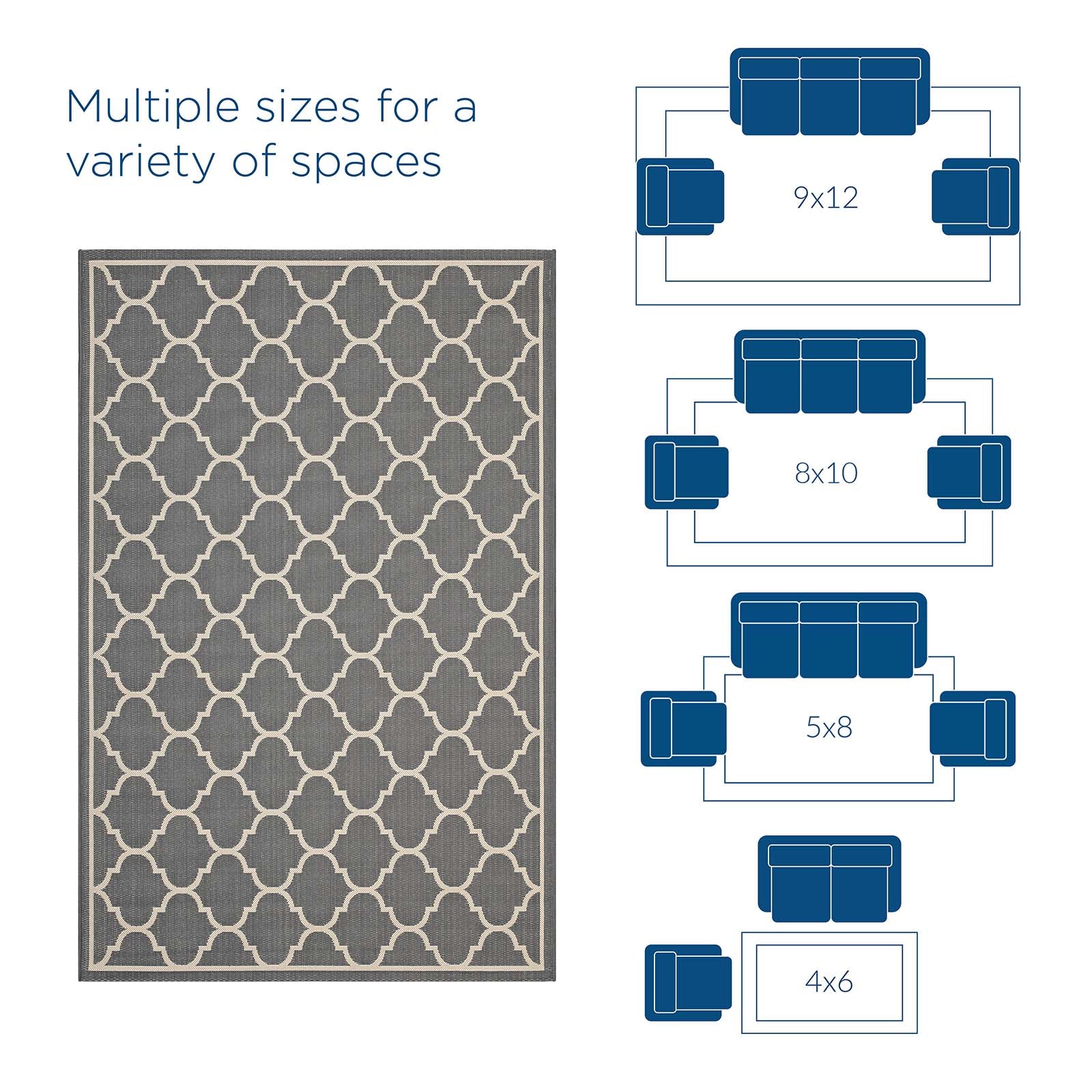 Modway Indoor Rugs - Avena Moroccan Quatrefoil Trellis 9x12 Indoor and Outdoor Area Rug Gray and Beige
