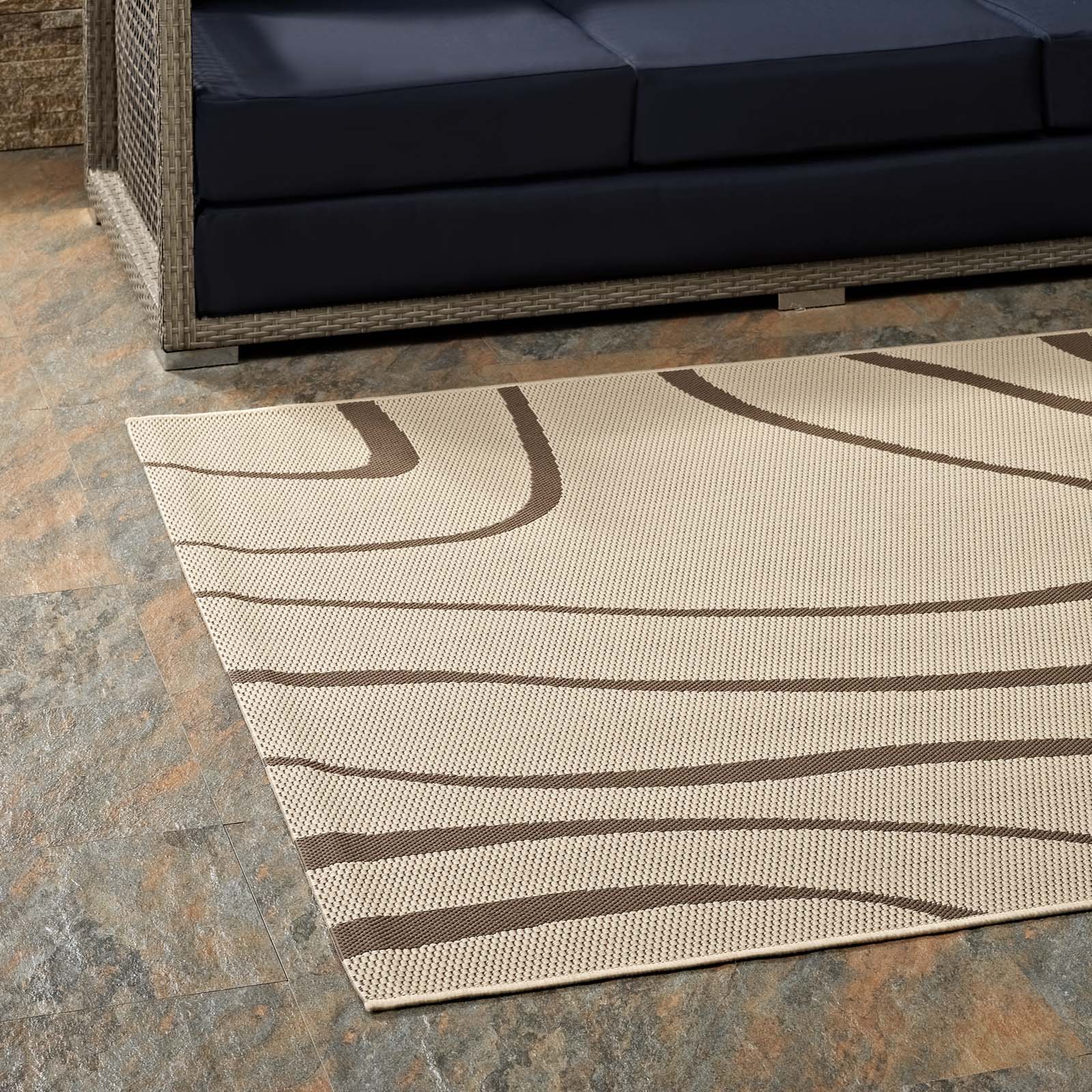 Modway Outdoor Rugs - Surge Swirl Abstract 8'x10' Outdoor Area Rug Light & Dark Beige