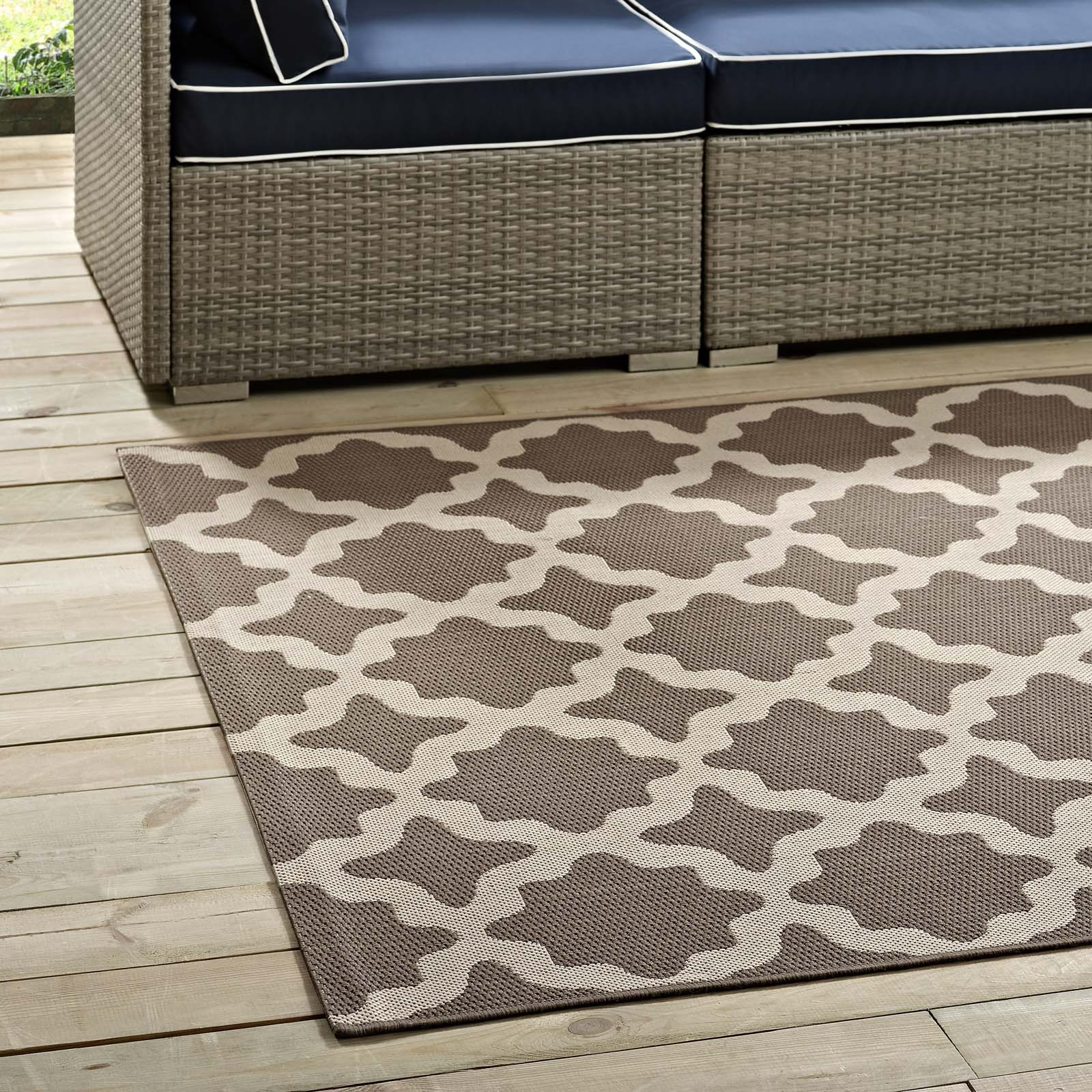 Modway Outdoor Rugs - Cerelia Moroccan Trellis 8'x10' Indoor and Outdoor Area Rug Beige