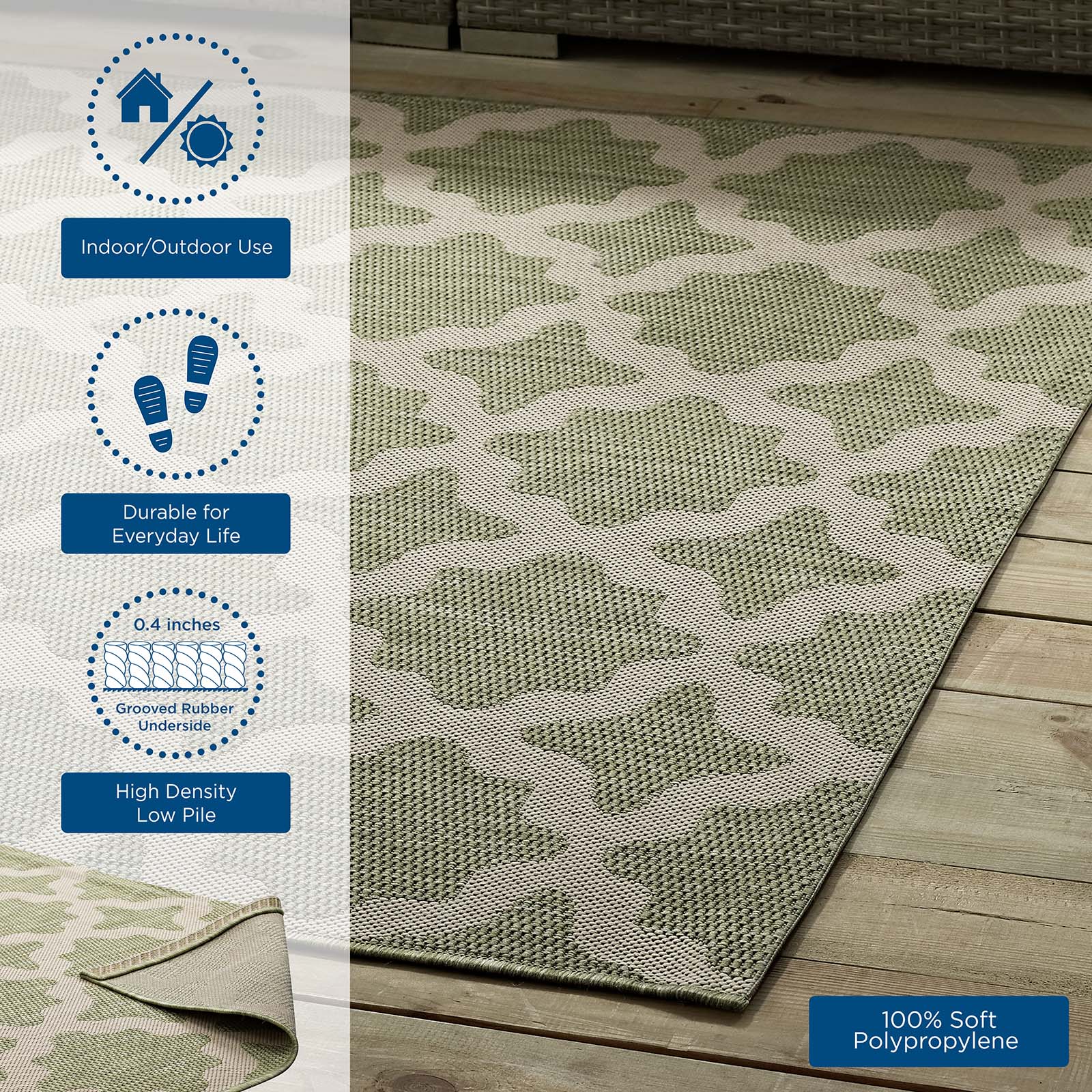 Modway Indoor Rugs - Cerelia Moroccan Trellis 4x6 Indoor and Outdoor Area Rug Beige and Light Green