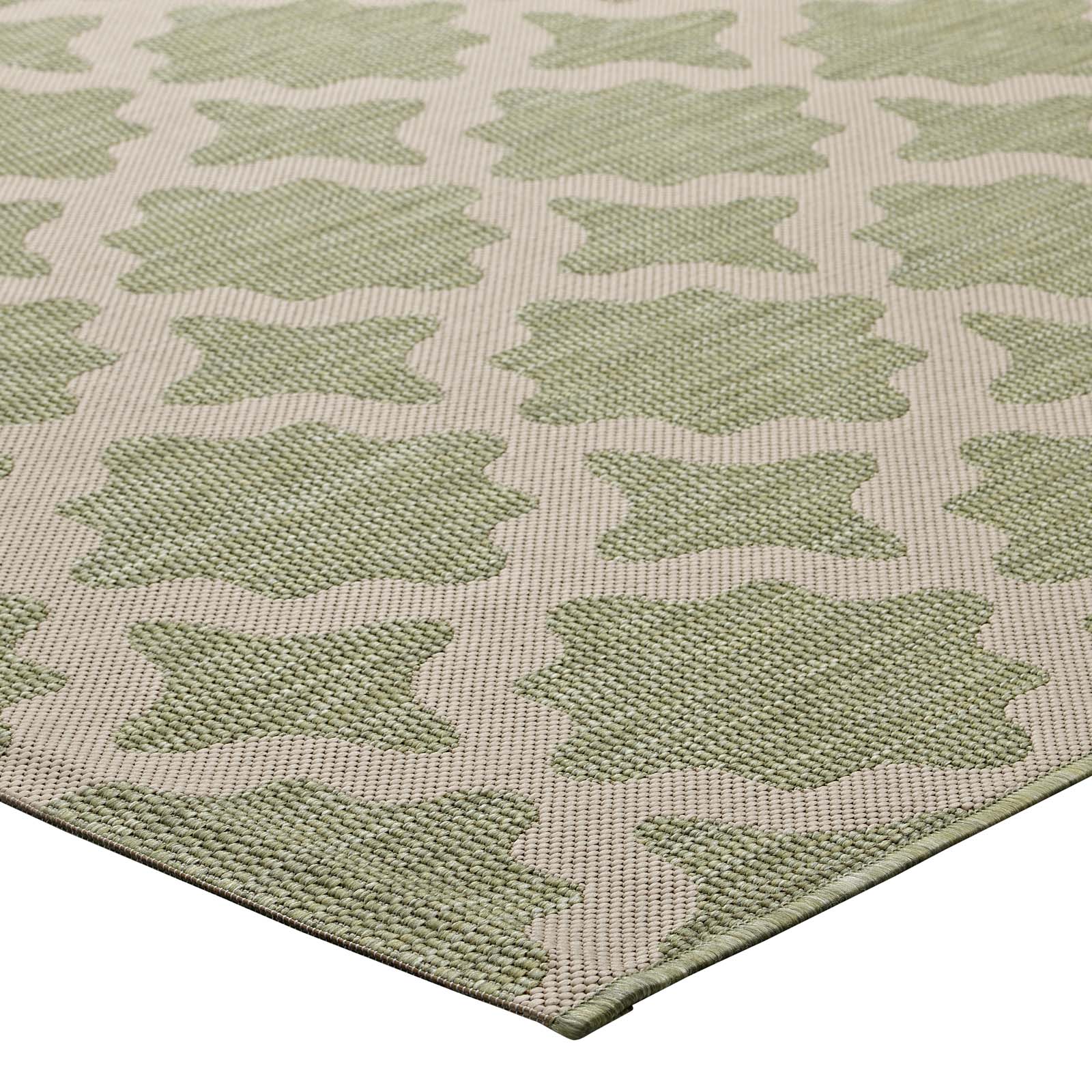 Modway Outdoor Rugs - Cerelia Moroccan Trellis 5x8 Indoor and Outdoor Area Rug Beige & Light Green