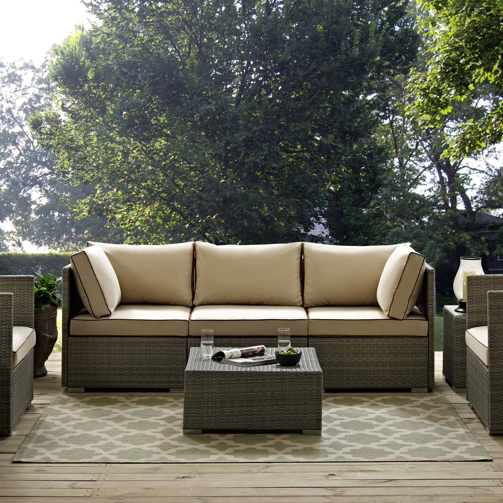 Modway Outdoor Rugs - Cerelia Moroccan Trellis 5x8 Indoor and Outdoor Area Rug Beige & Light Green