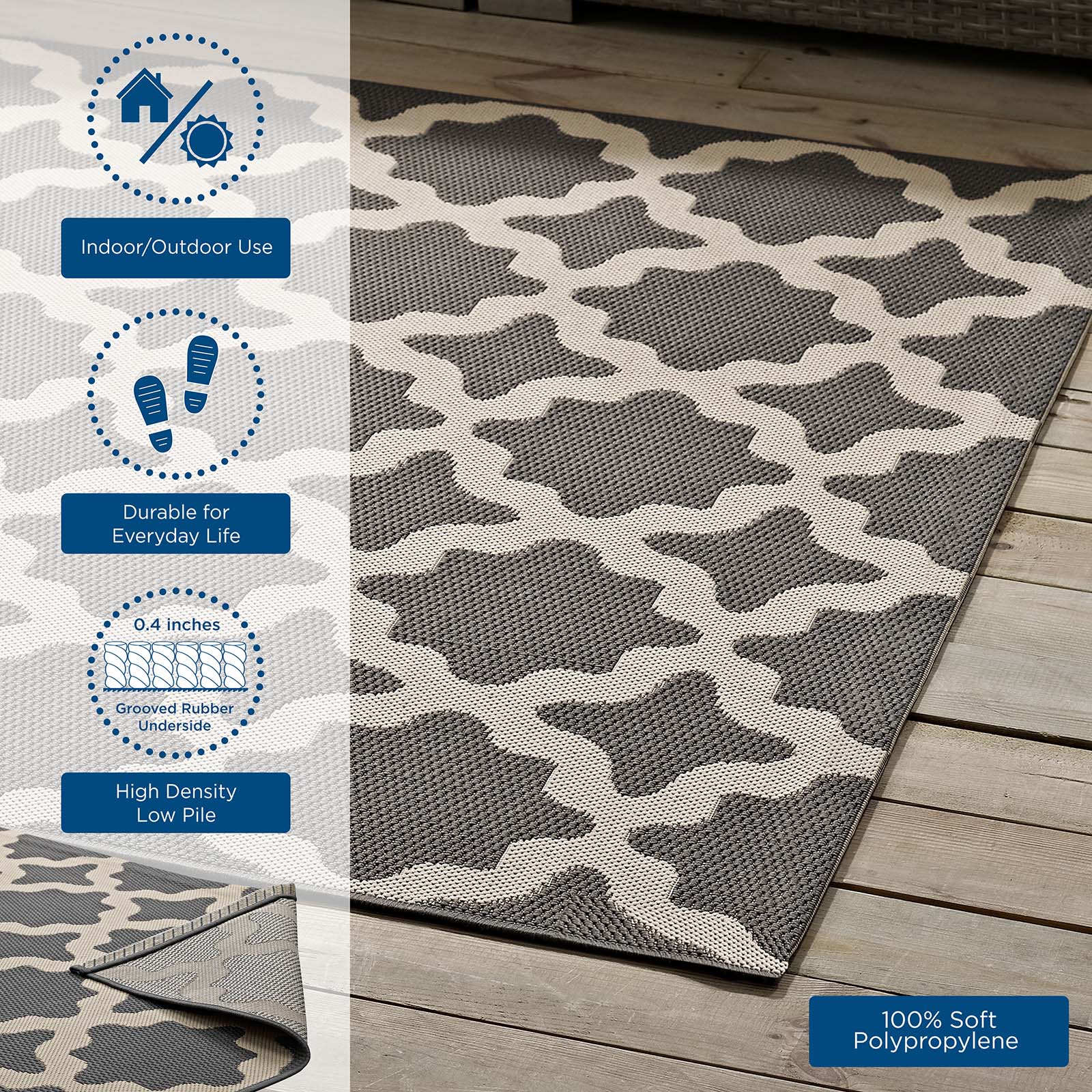 Modway Indoor Rugs - Cerelia Moroccan Trellis 4x6 Indoor and Outdoor Area Rug Gray and Beige